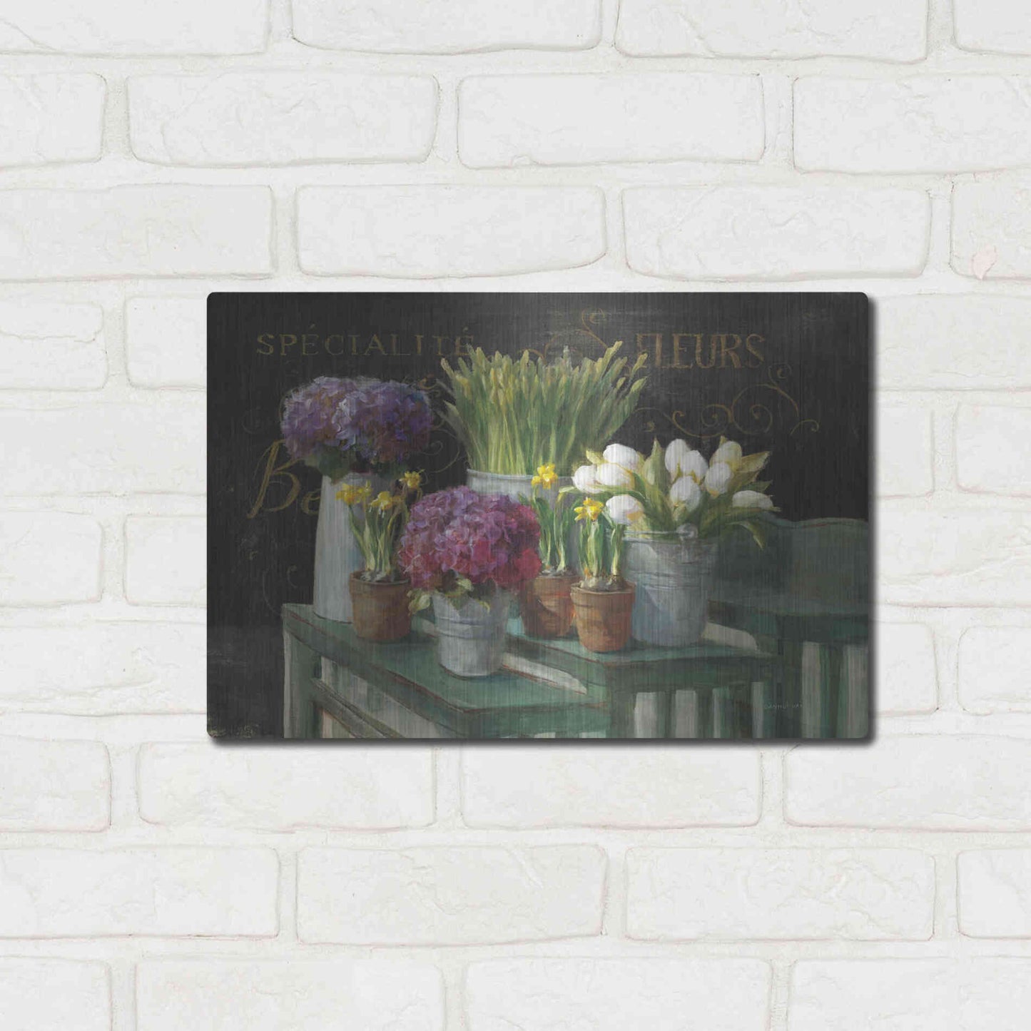 Luxe Metal Art 'Les Fleurs Printemps on Black' by Danhui Nai, Metal Wall Art,16x12