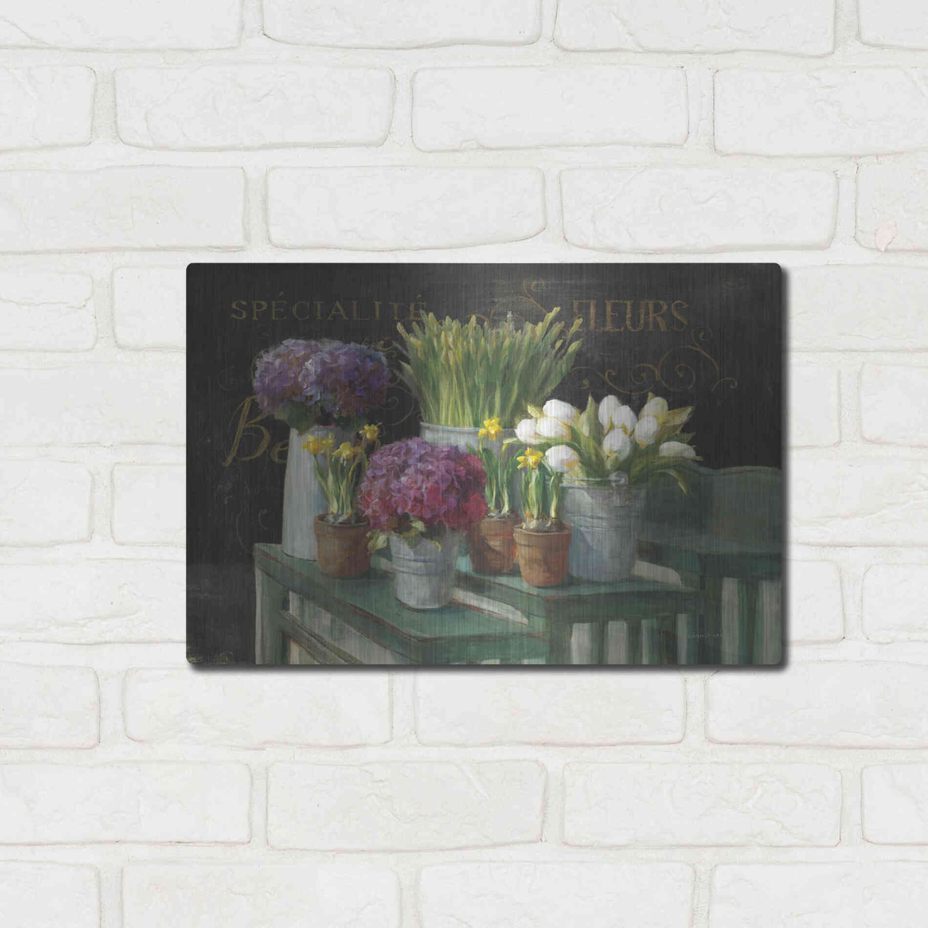 Luxe Metal Art 'Les Fleurs Printemps on Black' by Danhui Nai, Metal Wall Art,16x12