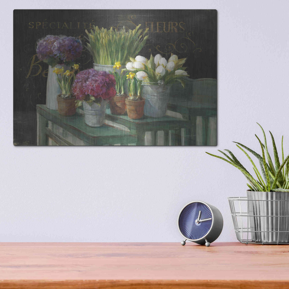 Luxe Metal Art 'Les Fleurs Printemps on Black' by Danhui Nai, Metal Wall Art,16x12
