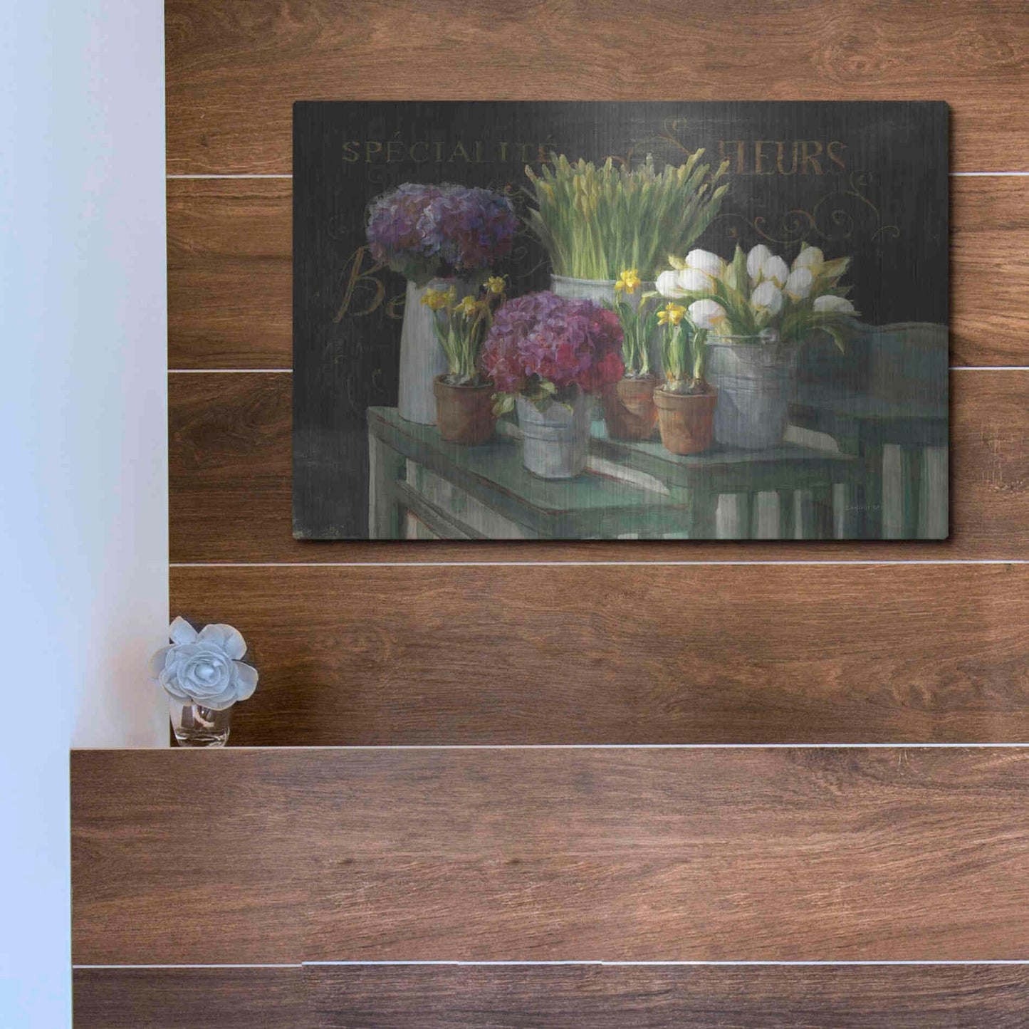 Luxe Metal Art 'Les Fleurs Printemps on Black' by Danhui Nai, Metal Wall Art,16x12