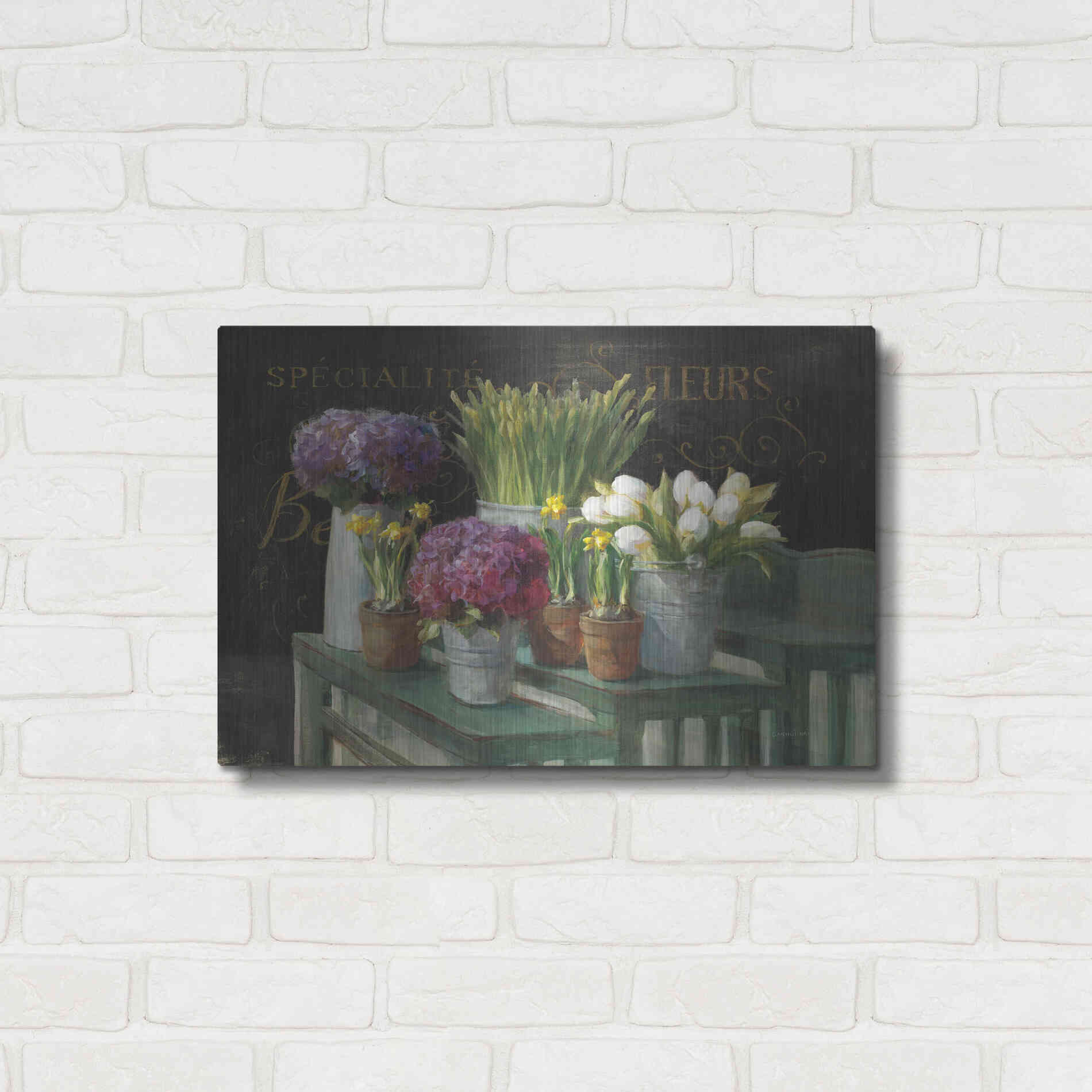 Luxe Metal Art 'Les Fleurs Printemps on Black' by Danhui Nai, Metal Wall Art,24x16