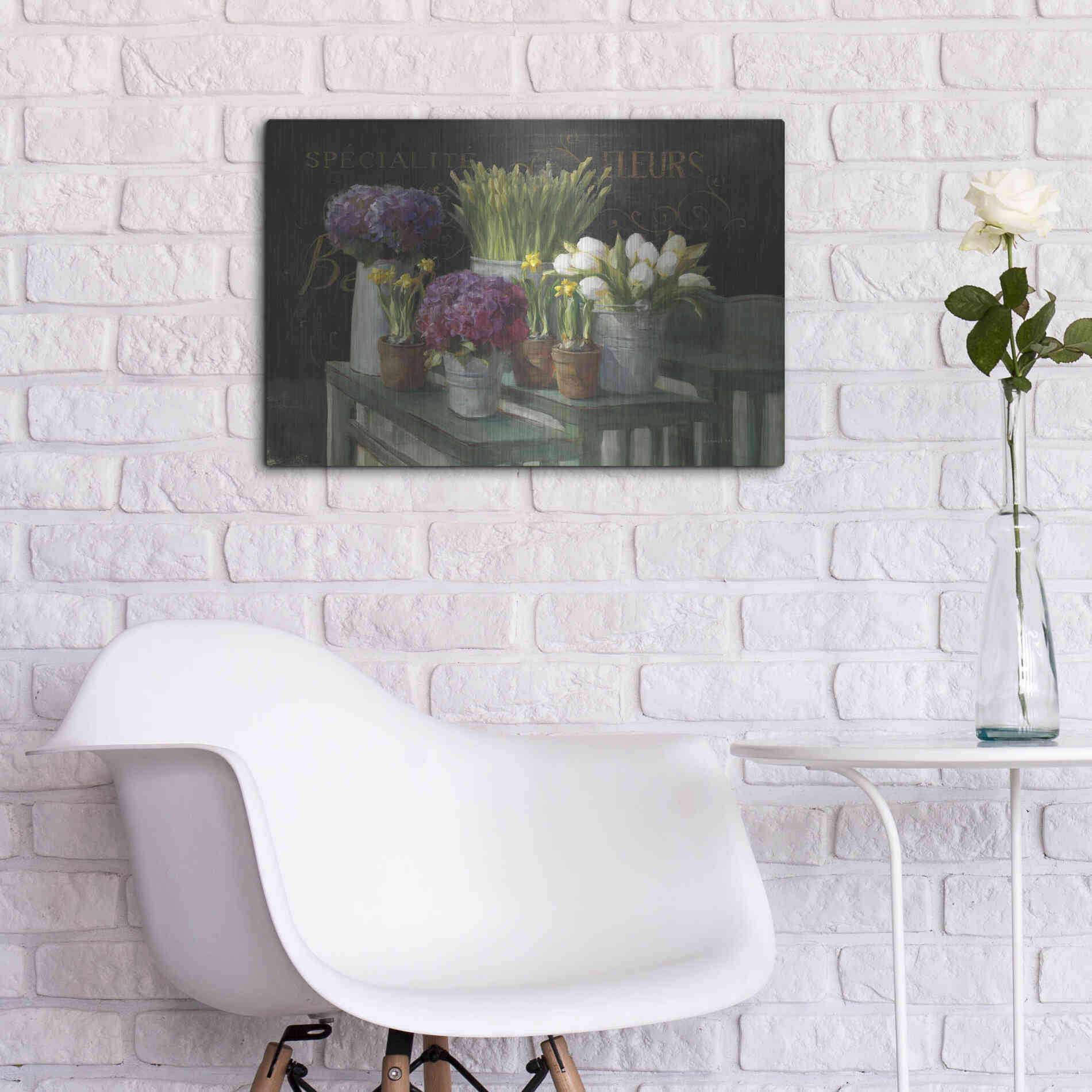 Luxe Metal Art 'Les Fleurs Printemps on Black' by Danhui Nai, Metal Wall Art,24x16