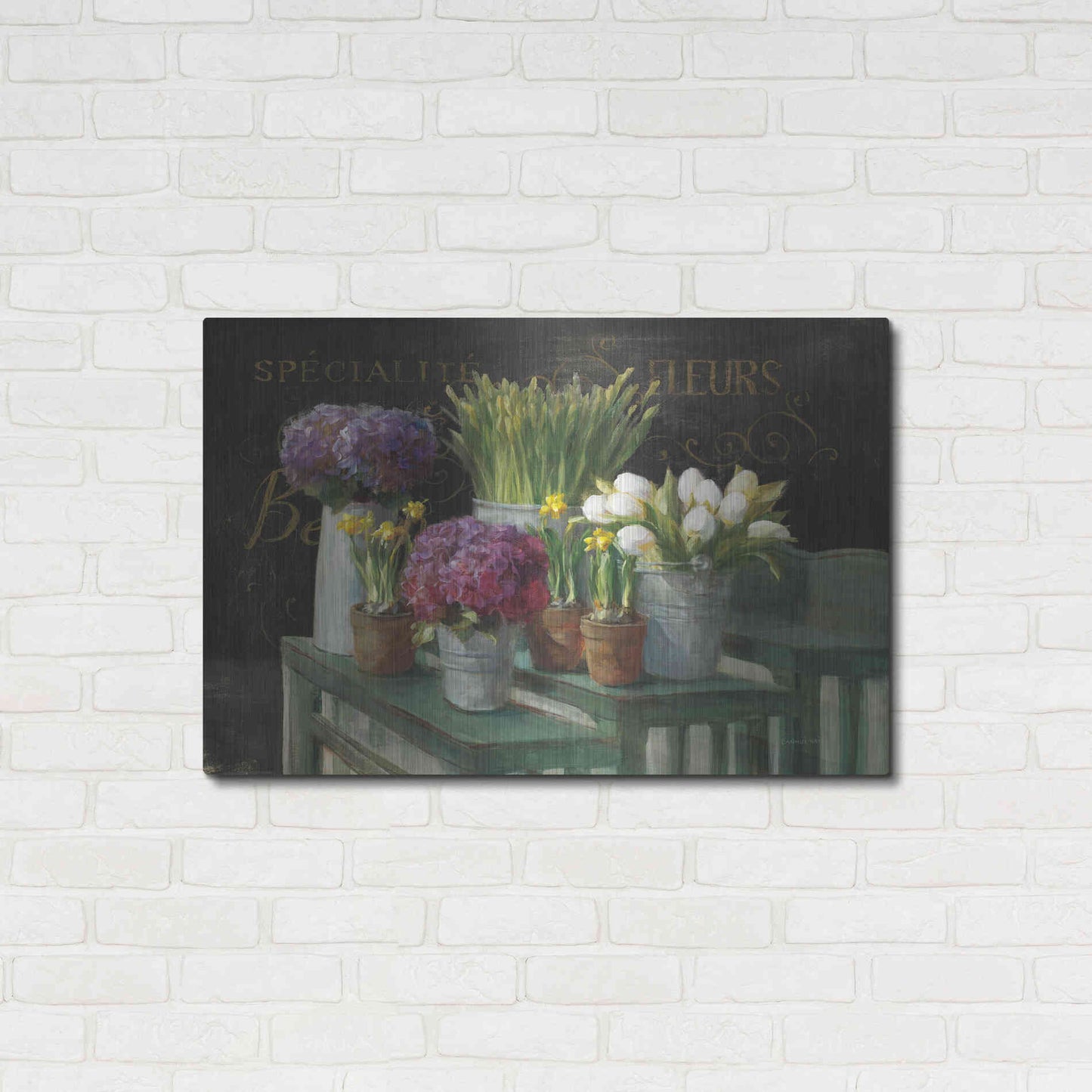 Luxe Metal Art 'Les Fleurs Printemps on Black' by Danhui Nai, Metal Wall Art,36x24