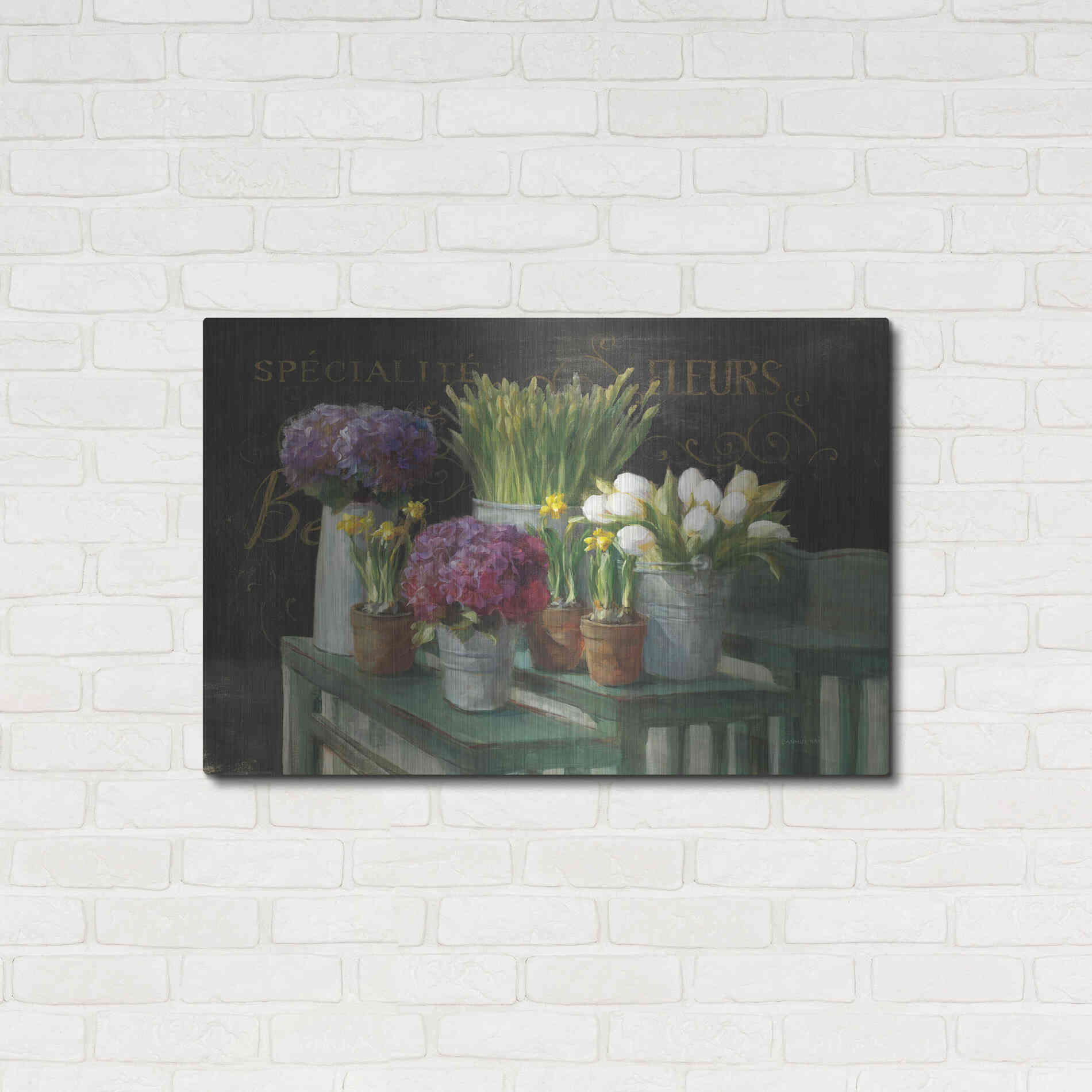 Luxe Metal Art 'Les Fleurs Printemps on Black' by Danhui Nai, Metal Wall Art,36x24