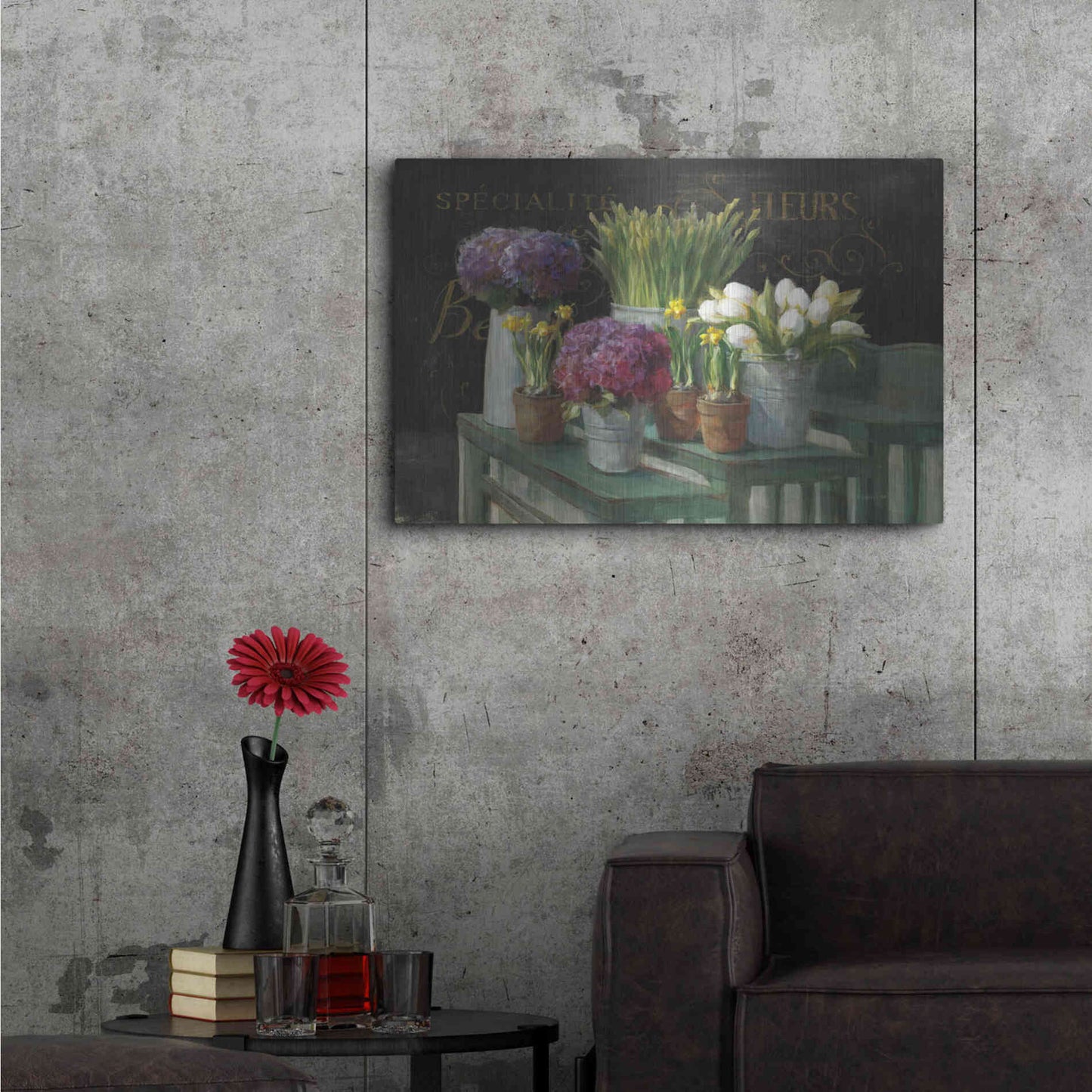 Luxe Metal Art 'Les Fleurs Printemps on Black' by Danhui Nai, Metal Wall Art,36x24