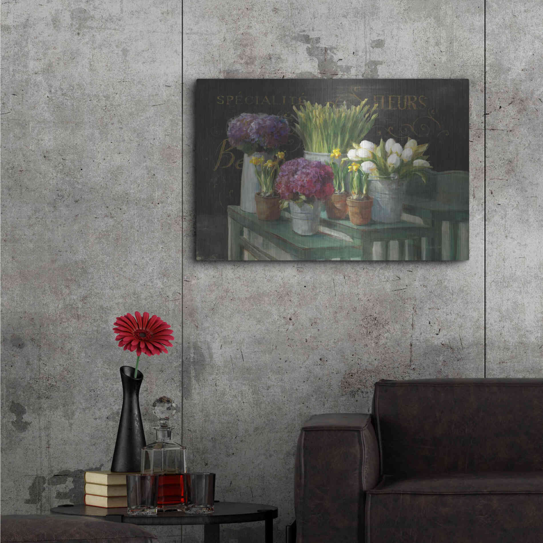 Luxe Metal Art 'Les Fleurs Printemps on Black' by Danhui Nai, Metal Wall Art,36x24