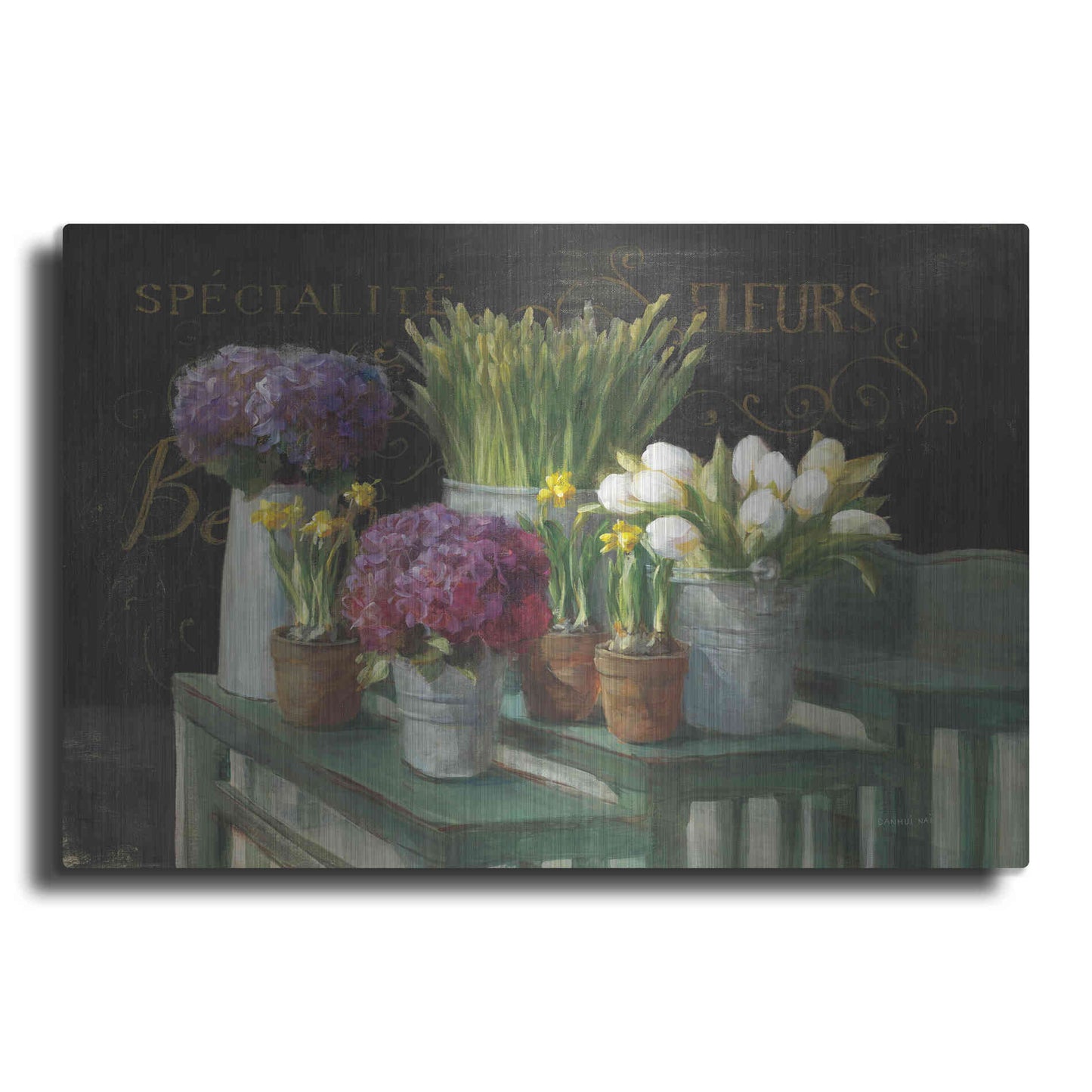 Luxe Metal Art 'Les Fleurs Printemps on Black' by Danhui Nai, Metal Wall Art