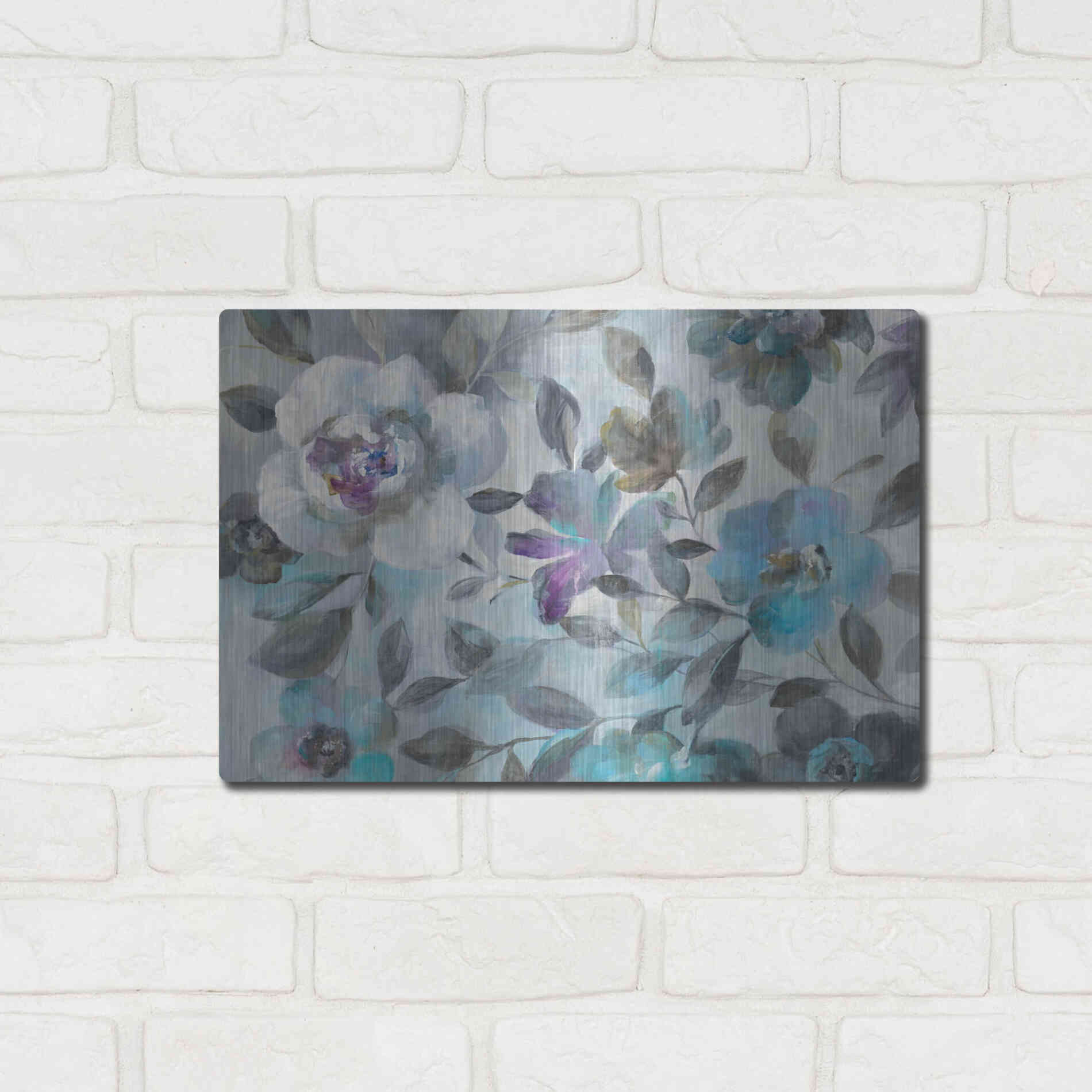 Luxe Metal Art 'Twilight Flowers Crop' by Danhui Nai, Metal Wall Art,16x12
