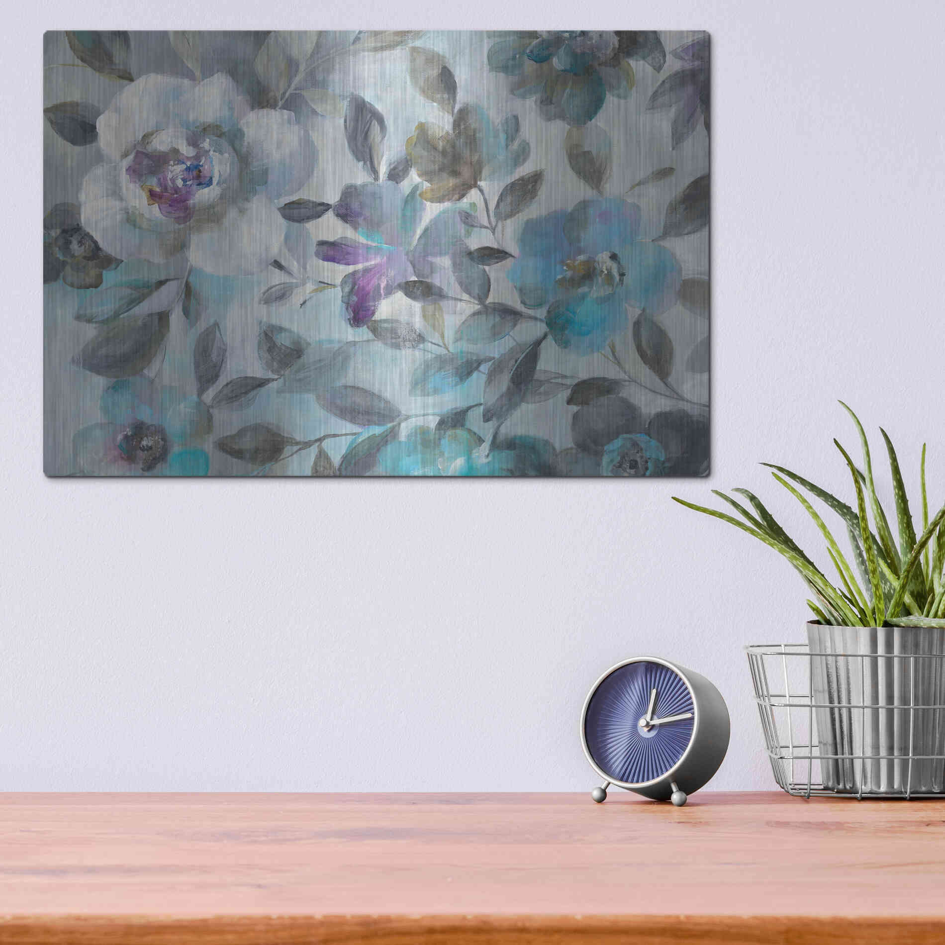 Luxe Metal Art 'Twilight Flowers Crop' by Danhui Nai, Metal Wall Art,16x12