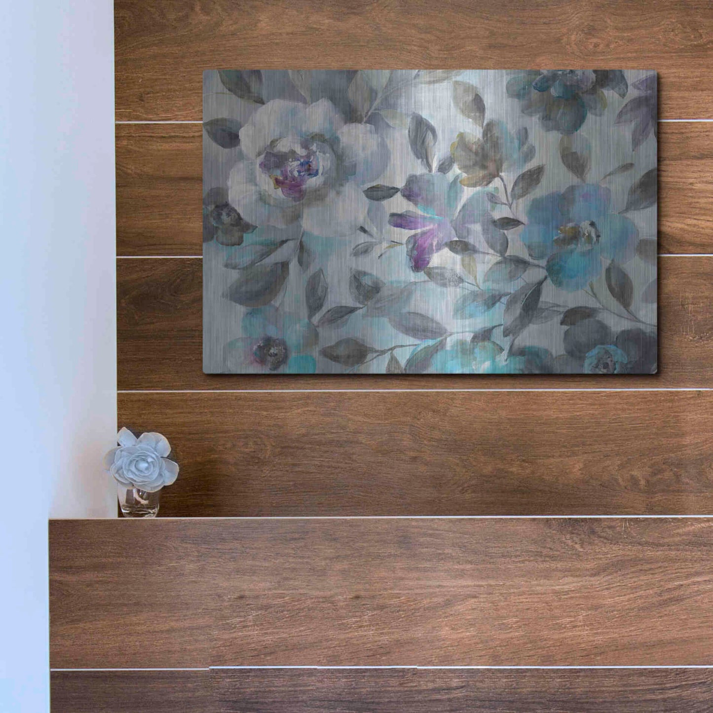 Luxe Metal Art 'Twilight Flowers Crop' by Danhui Nai, Metal Wall Art,16x12