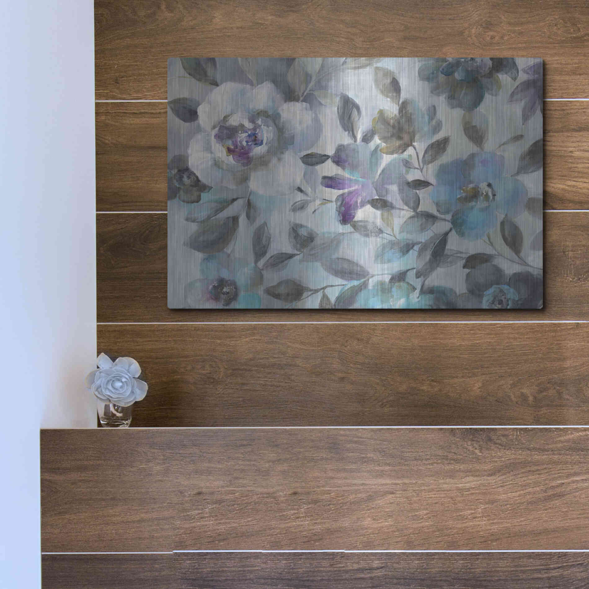 Luxe Metal Art 'Twilight Flowers Crop' by Danhui Nai, Metal Wall Art,16x12
