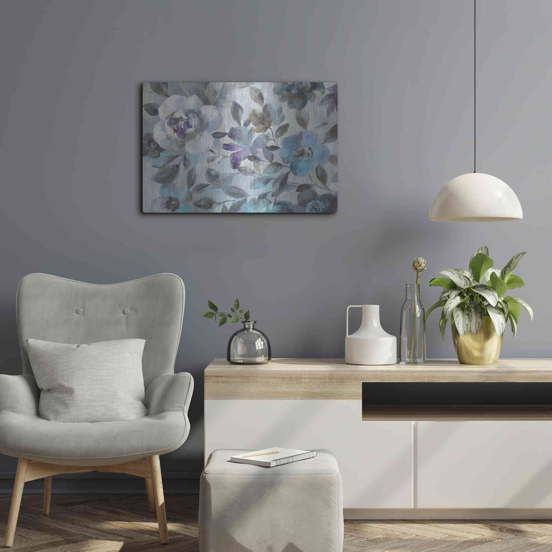 Luxe Metal Art 'Twilight Flowers Crop' by Danhui Nai, Metal Wall Art,24x16