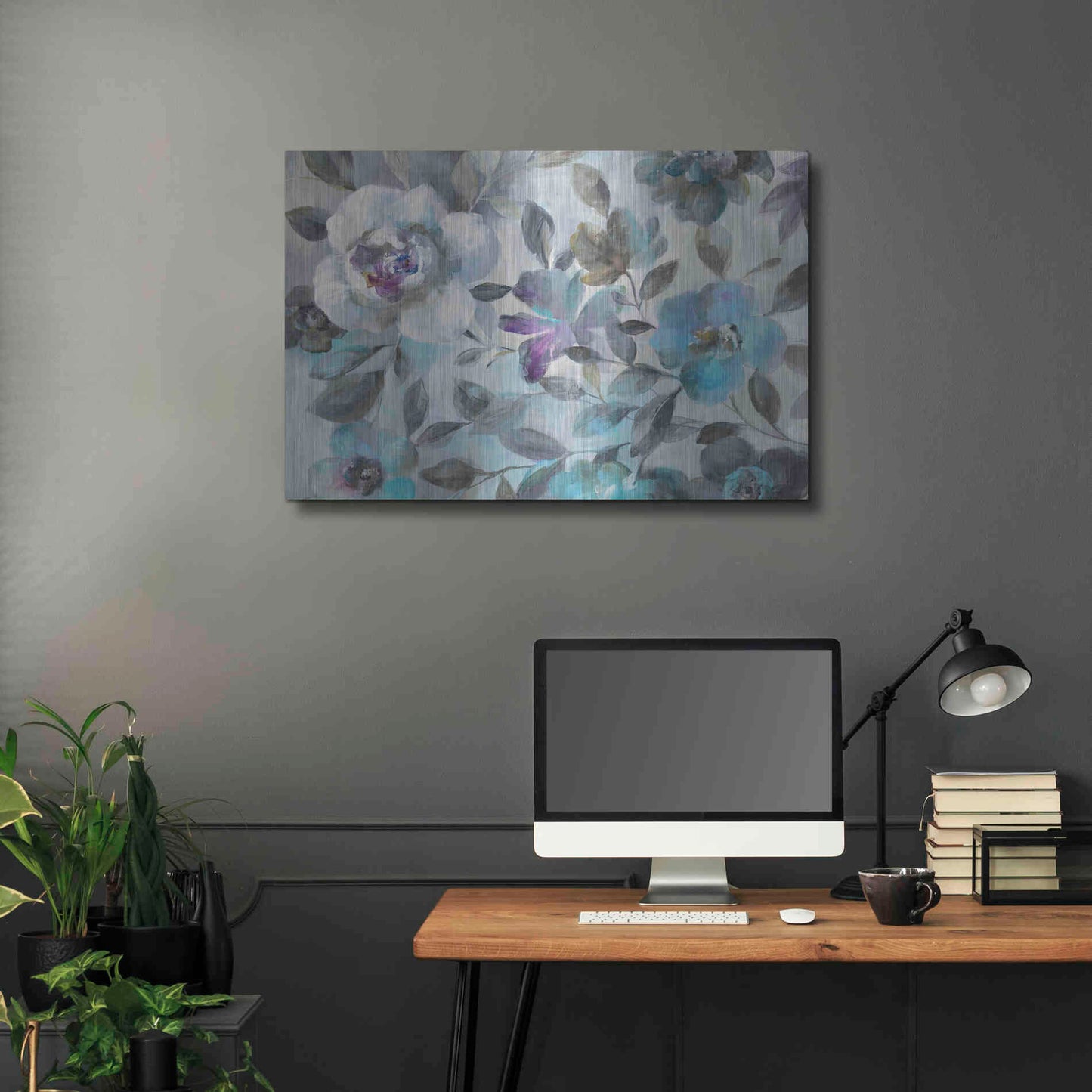 Luxe Metal Art 'Twilight Flowers Crop' by Danhui Nai, Metal Wall Art,36x24