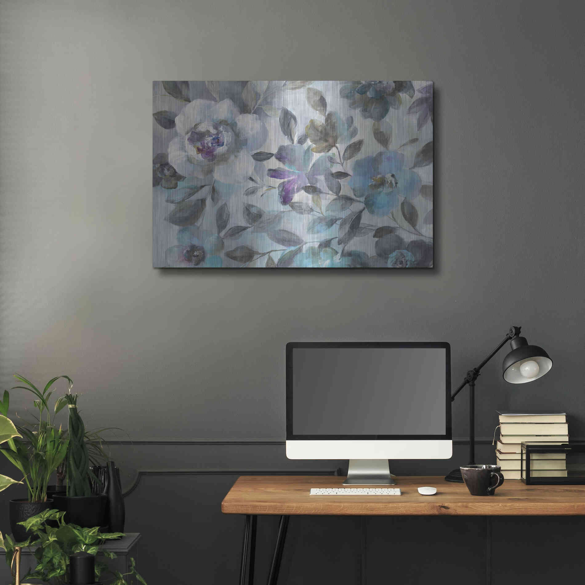 Luxe Metal Art 'Twilight Flowers Crop' by Danhui Nai, Metal Wall Art,36x24