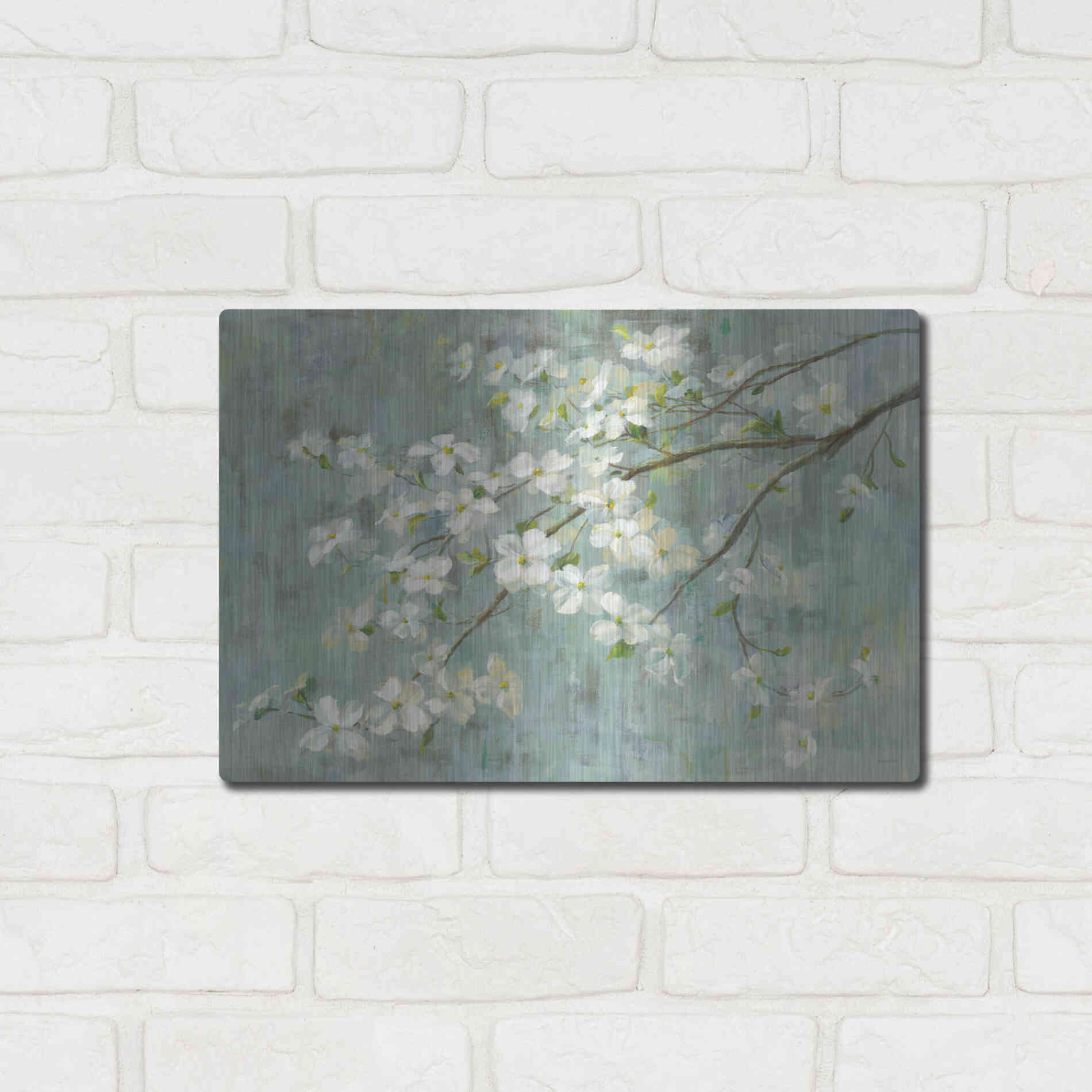 Luxe Metal Art 'Dogwood in Spring on Blue' by Danhui Nai, Metal Wall Art,16x12