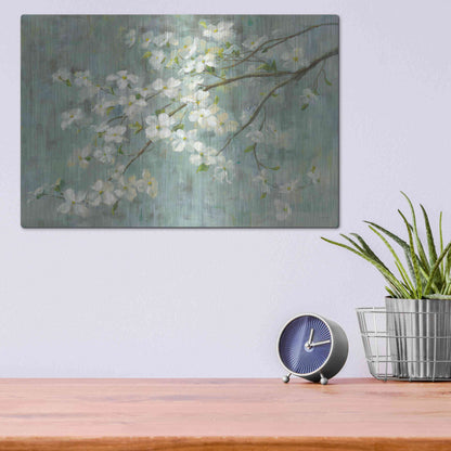Luxe Metal Art 'Dogwood in Spring on Blue' by Danhui Nai, Metal Wall Art,16x12
