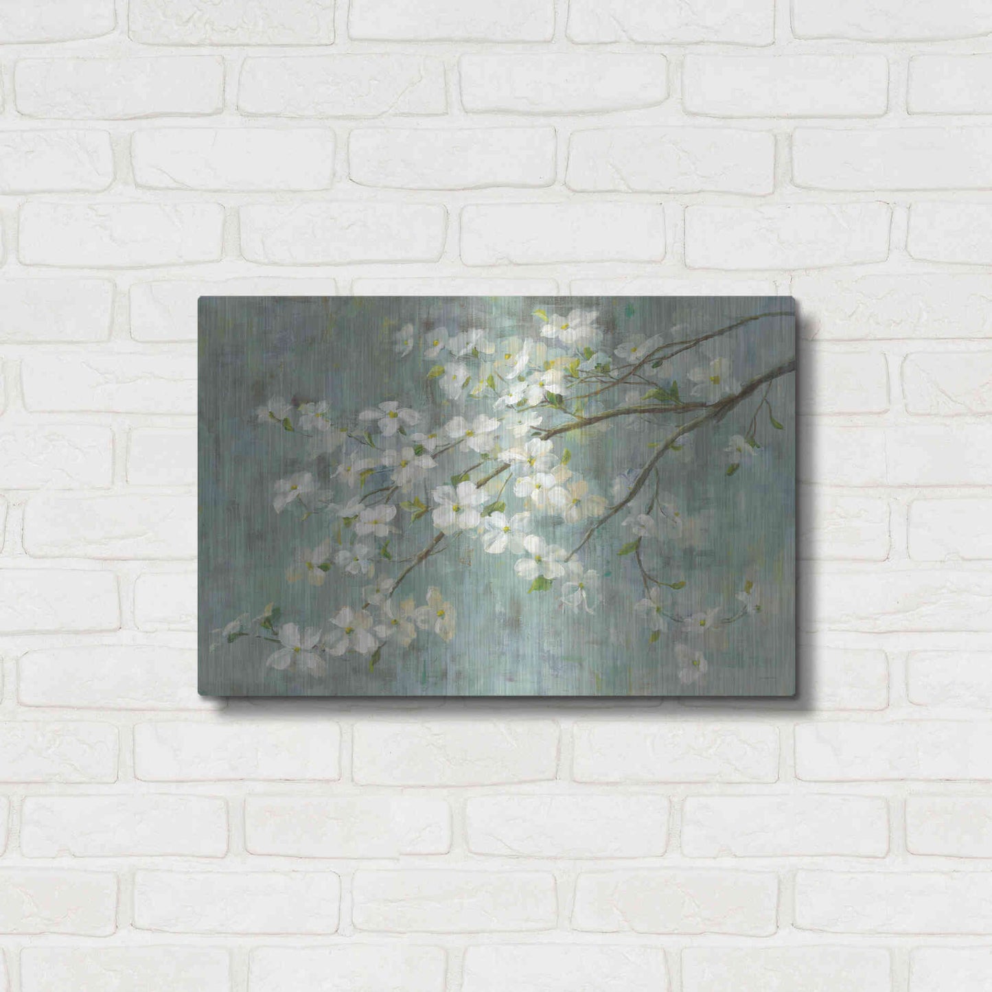 Luxe Metal Art 'Dogwood in Spring on Blue' by Danhui Nai, Metal Wall Art,24x16