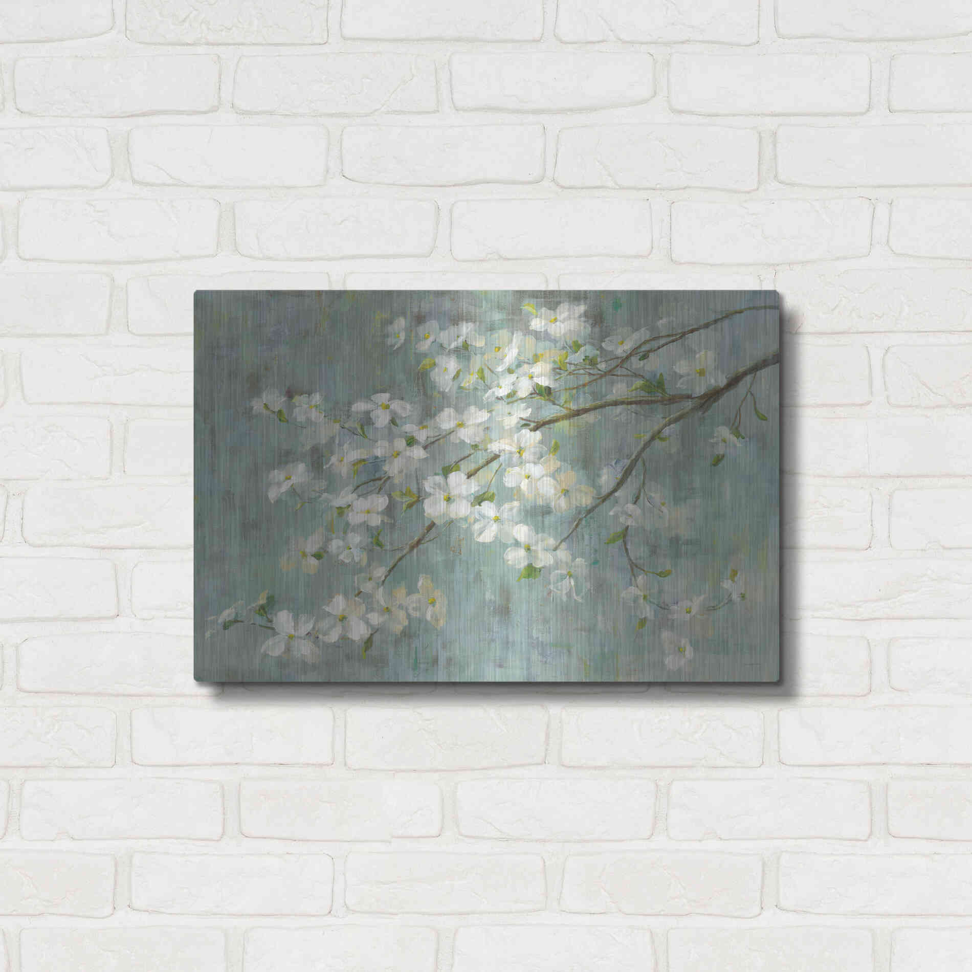 Luxe Metal Art 'Dogwood in Spring on Blue' by Danhui Nai, Metal Wall Art,24x16