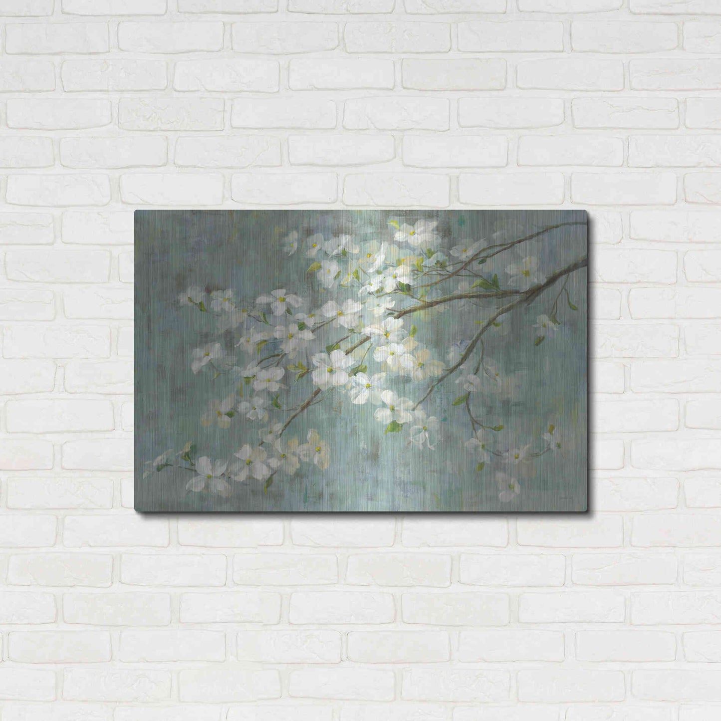Luxe Metal Art 'Dogwood in Spring on Blue' by Danhui Nai, Metal Wall Art,36x24