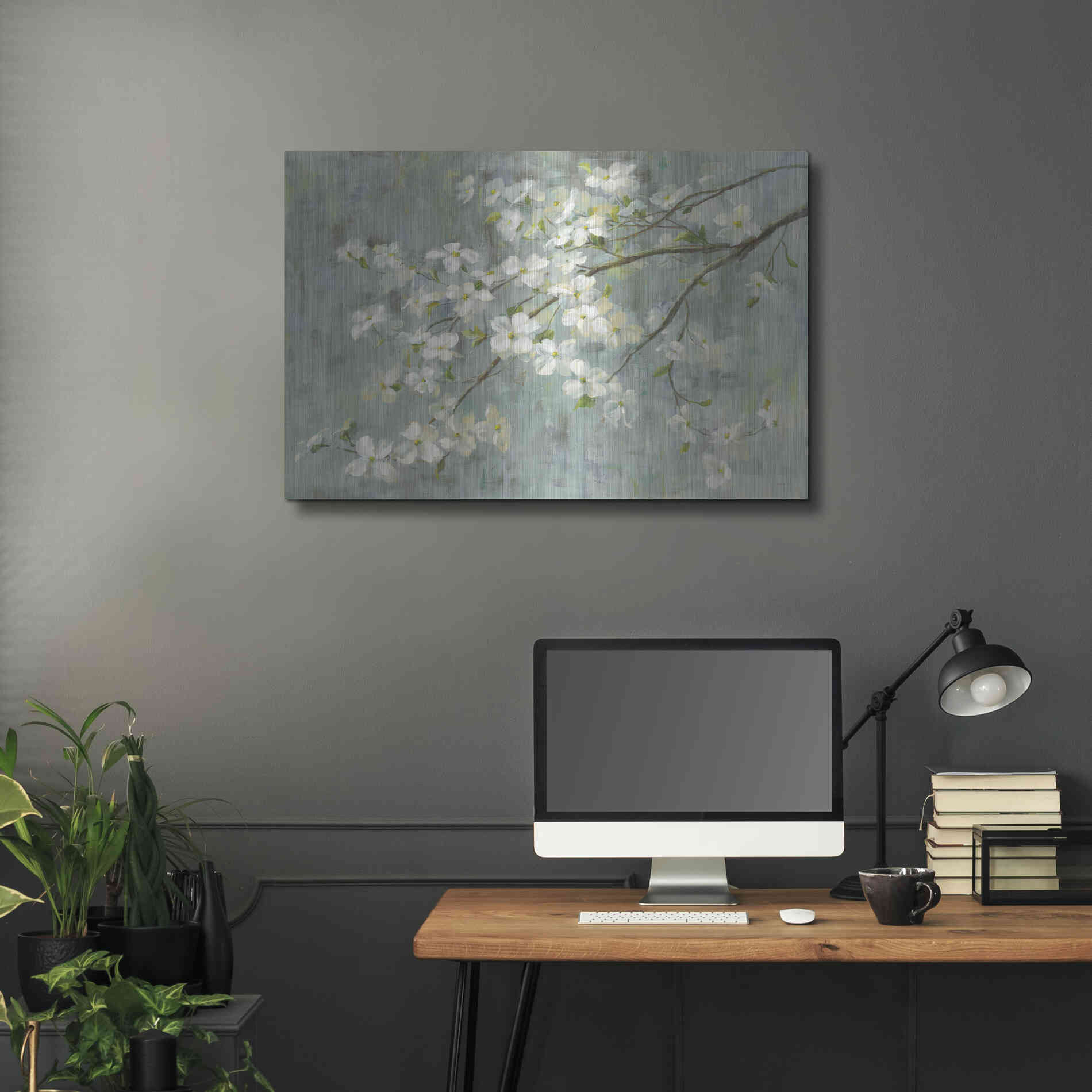 Luxe Metal Art 'Dogwood in Spring on Blue' by Danhui Nai, Metal Wall Art,36x24