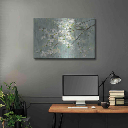 Luxe Metal Art 'Dogwood in Spring on Blue' by Danhui Nai, Metal Wall Art,36x24