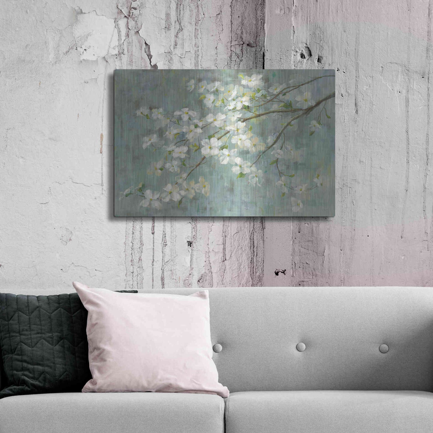 Luxe Metal Art 'Dogwood in Spring on Blue' by Danhui Nai, Metal Wall Art,36x24