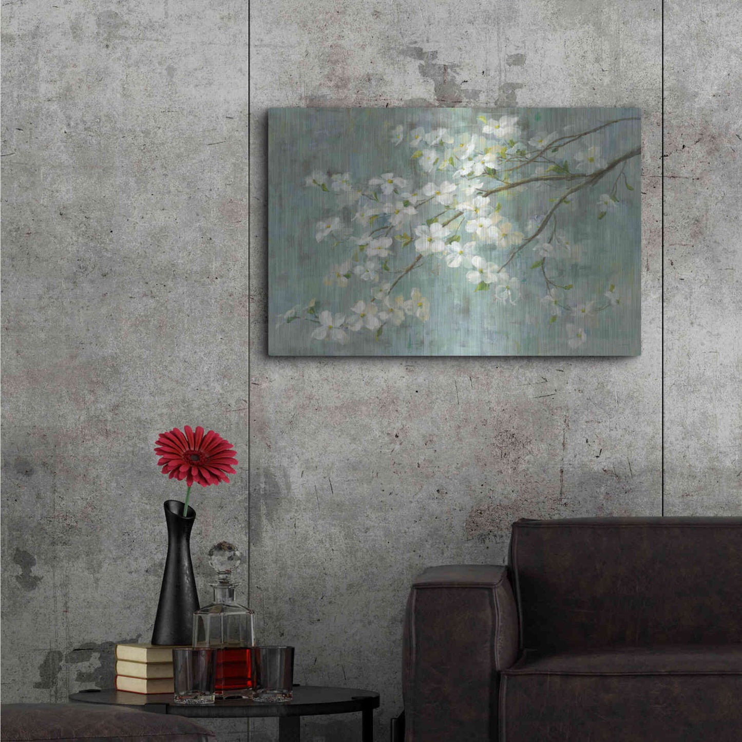 Luxe Metal Art 'Dogwood in Spring on Blue' by Danhui Nai, Metal Wall Art,36x24