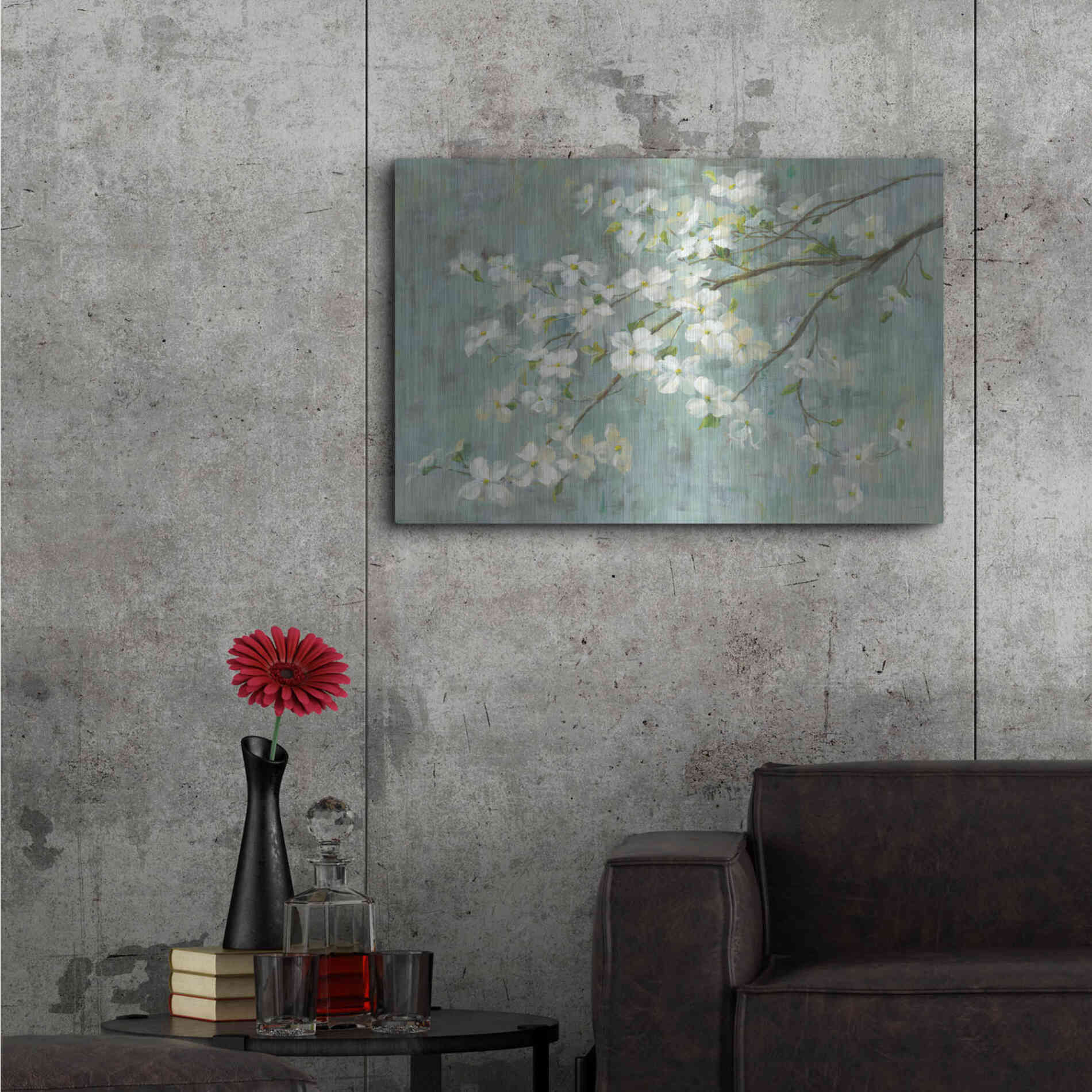 Luxe Metal Art 'Dogwood in Spring on Blue' by Danhui Nai, Metal Wall Art,36x24
