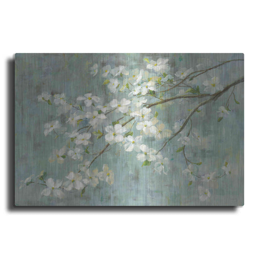 Luxe Metal Art 'Dogwood in Spring on Blue' by Danhui Nai, Metal Wall Art