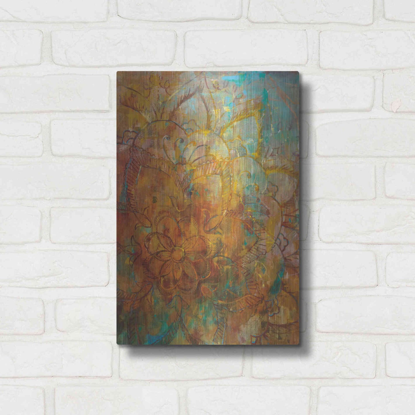 Luxe Metal Art 'Bohemian Abstract Bright' by Danhui Nai, Metal Wall Art,12x16