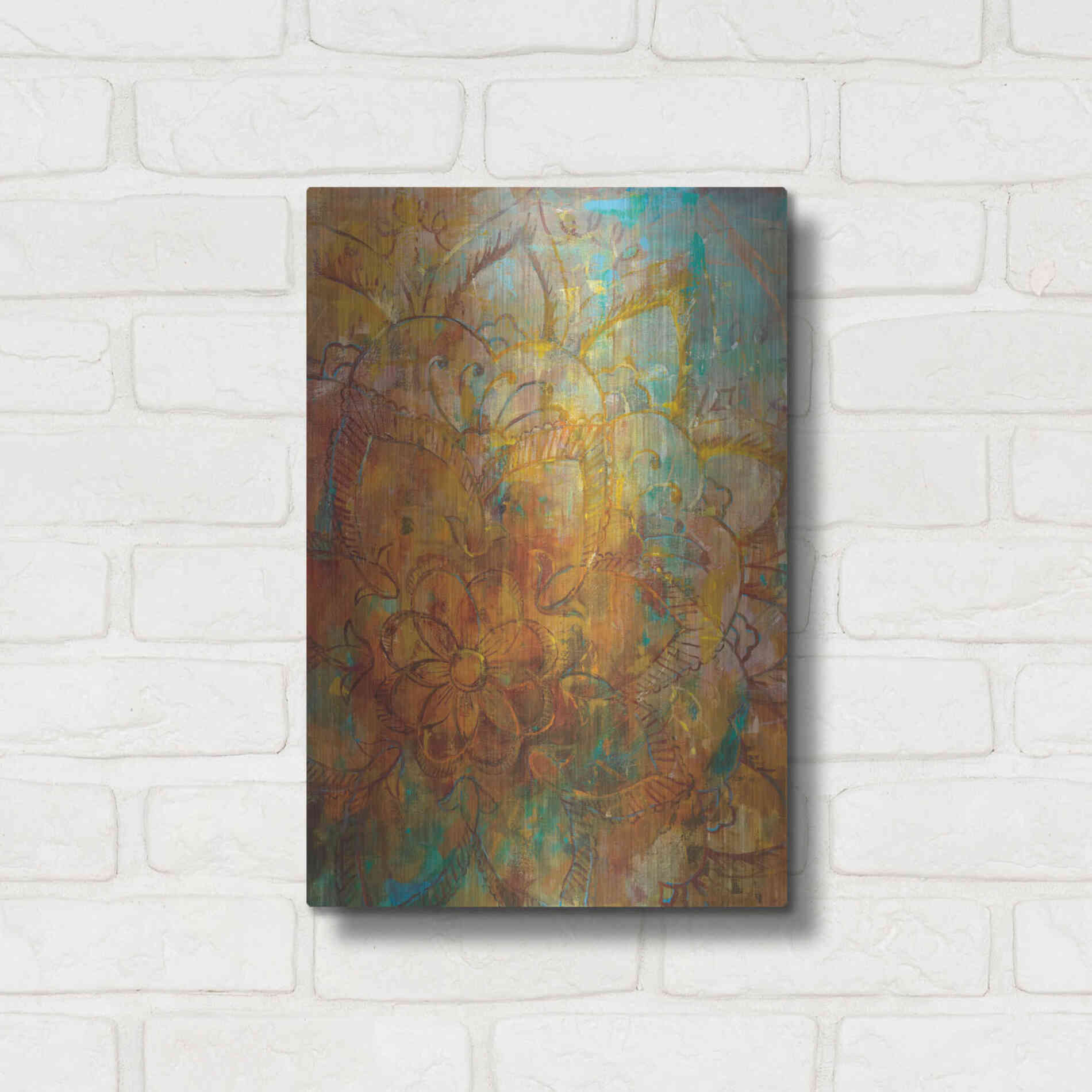 Luxe Metal Art 'Bohemian Abstract Bright' by Danhui Nai, Metal Wall Art,12x16