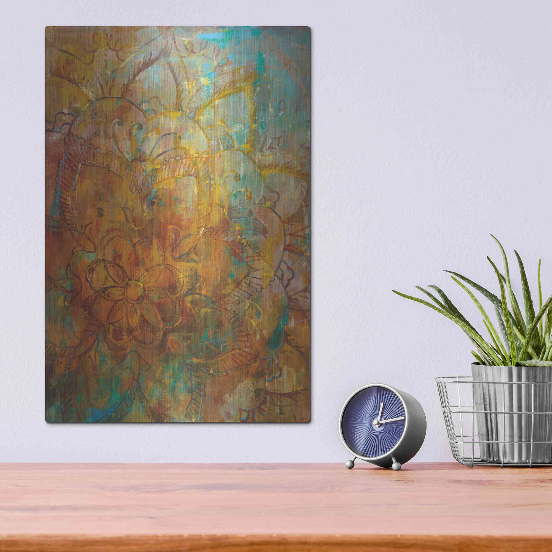 Luxe Metal Art 'Bohemian Abstract Bright' by Danhui Nai, Metal Wall Art,12x16