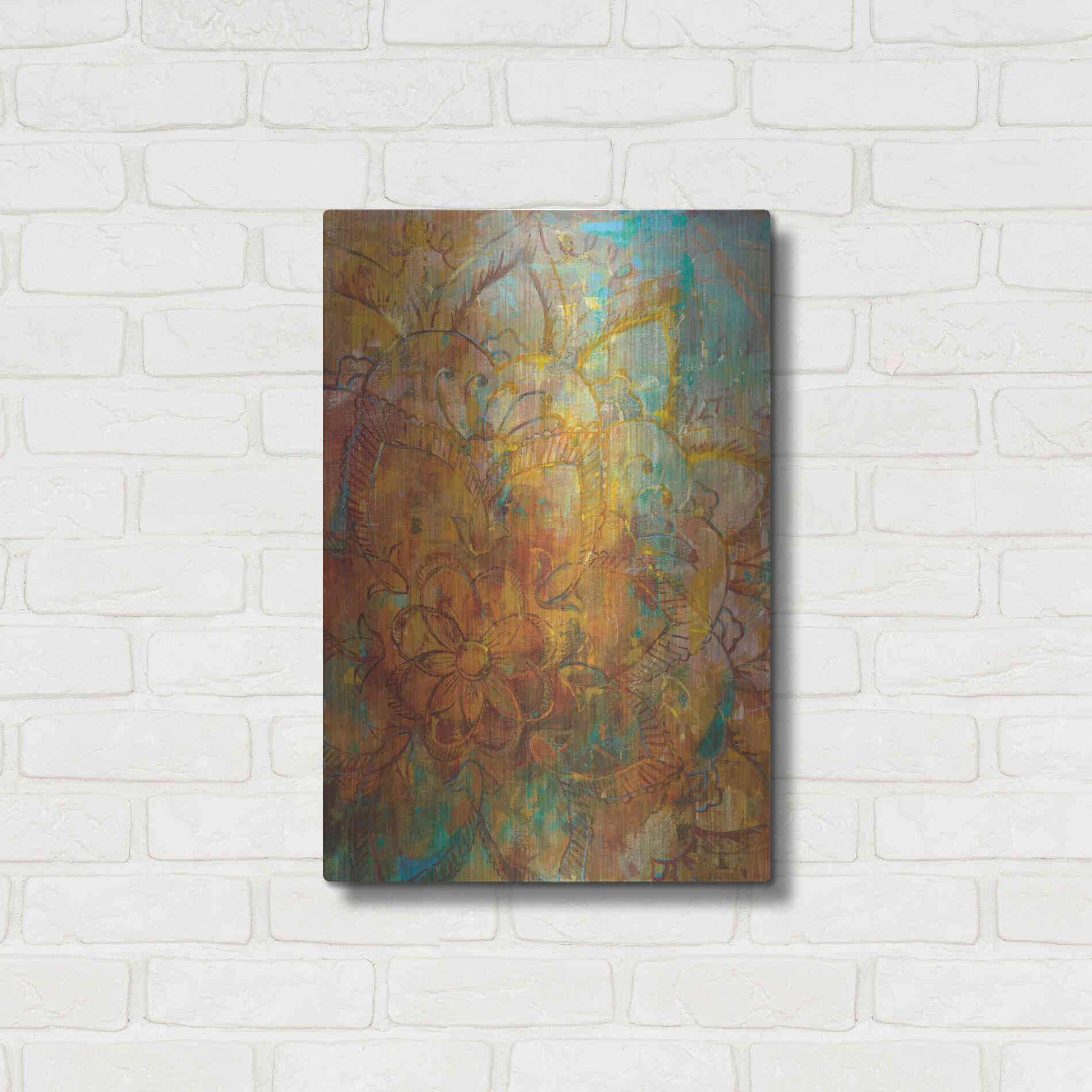 Luxe Metal Art 'Bohemian Abstract Bright' by Danhui Nai, Metal Wall Art,16x24