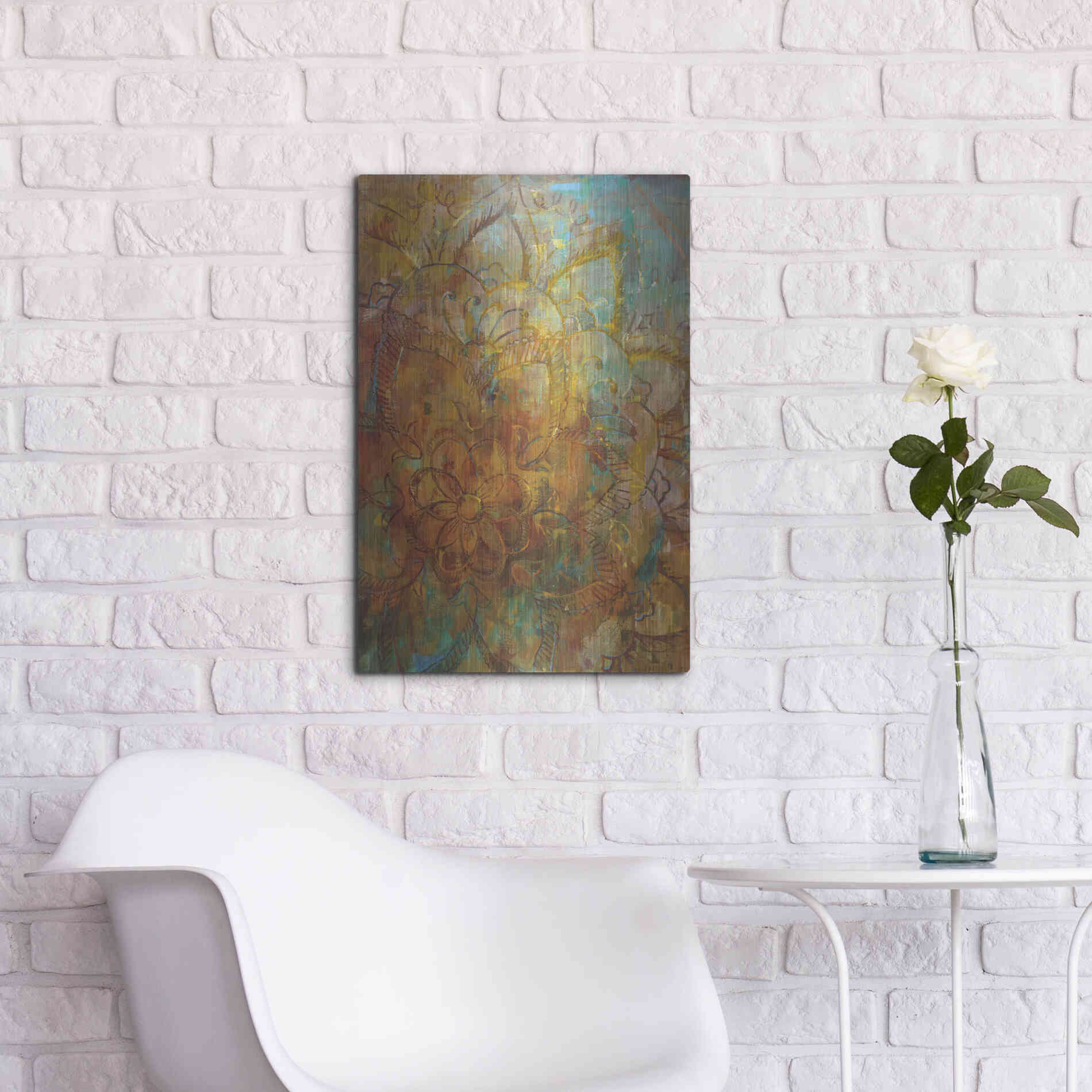 Luxe Metal Art 'Bohemian Abstract Bright' by Danhui Nai, Metal Wall Art,16x24