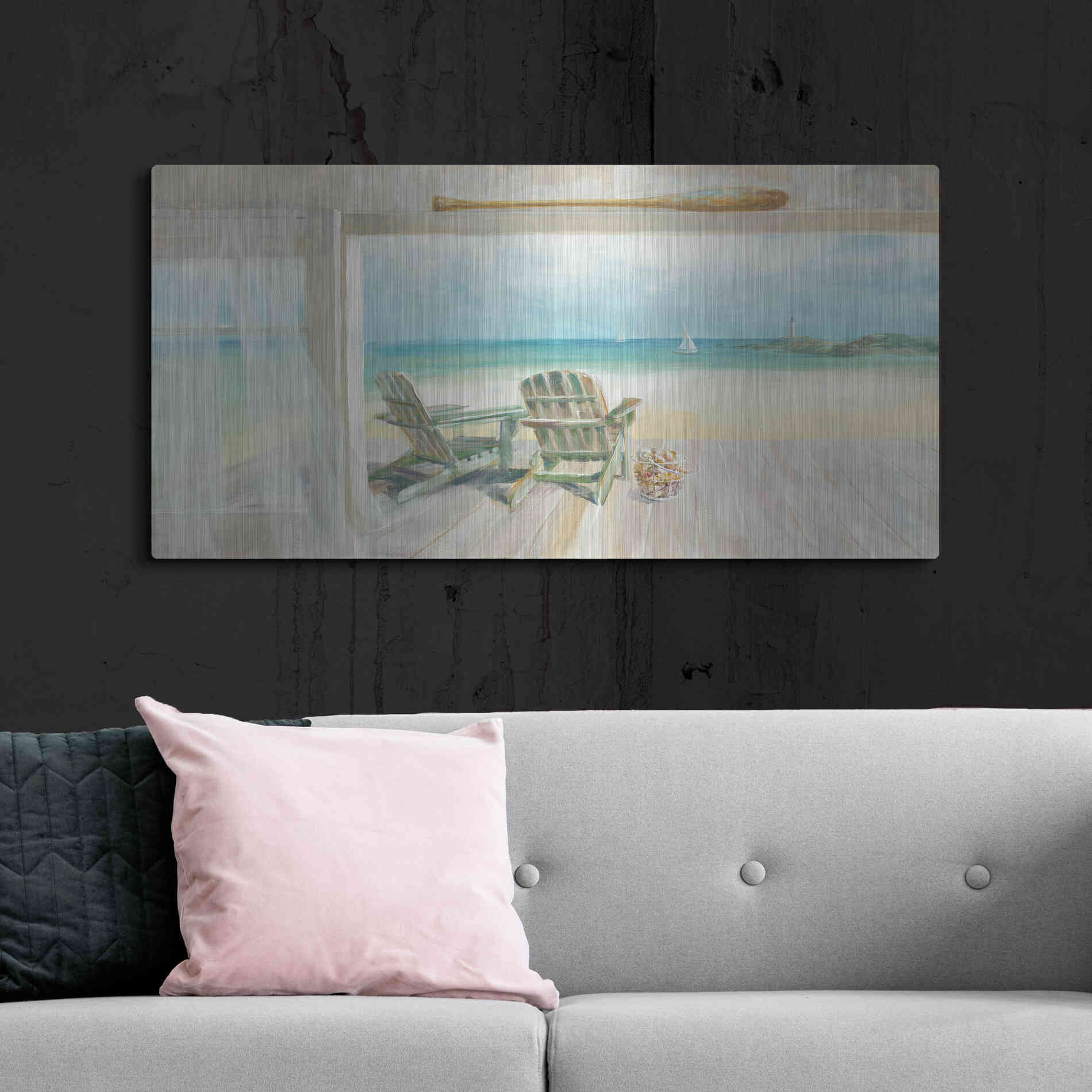 Luxe Metal Art 'Seaside Morning 2' by Danhui Nai, Metal Wall Art,48x24