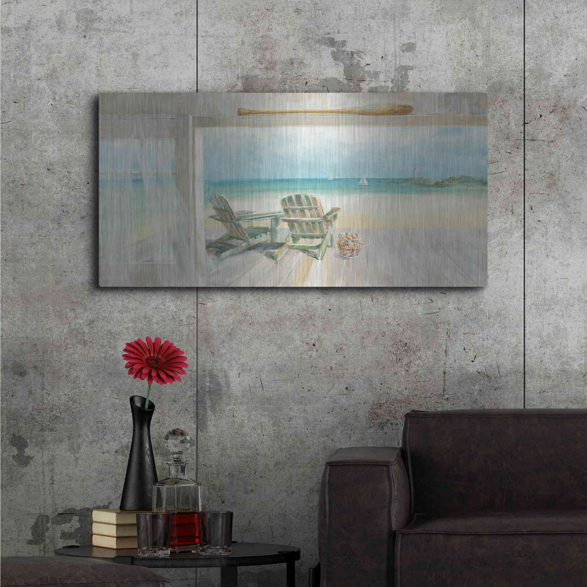 Luxe Metal Art 'Seaside Morning 2' by Danhui Nai, Metal Wall Art,48x24
