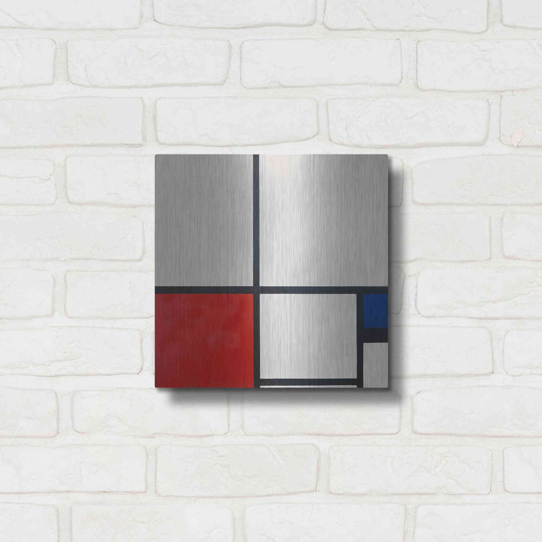 Luxe Metal Art 'Composition in White, Red and Blue' by Piet Mondrian, Metal Wall Art,12x12