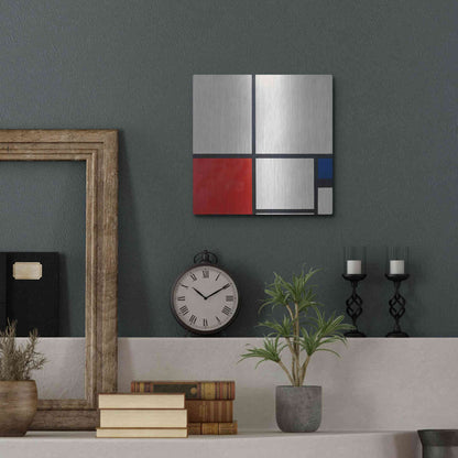 Luxe Metal Art 'Composition in White, Red and Blue' by Piet Mondrian, Metal Wall Art,12x12