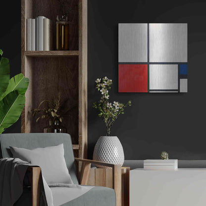 Luxe Metal Art 'Composition in White, Red and Blue' by Piet Mondrian, Metal Wall Art,24x24