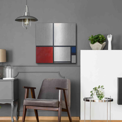 Luxe Metal Art 'Composition in White, Red and Blue' by Piet Mondrian, Metal Wall Art,24x24