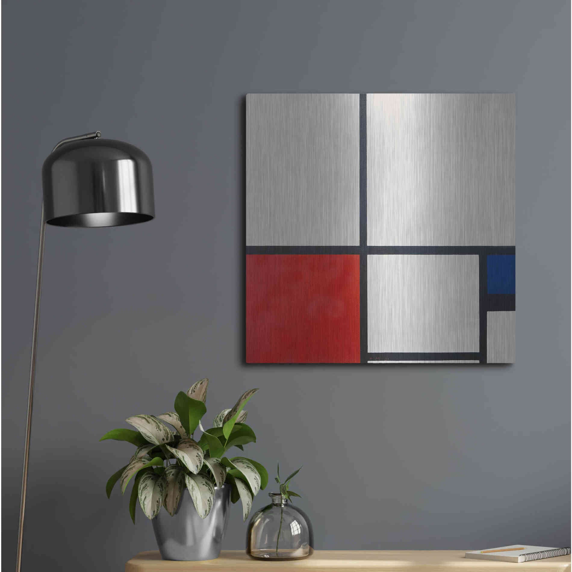 Luxe Metal Art 'Composition in White, Red and Blue' by Piet Mondrian, Metal Wall Art,24x24