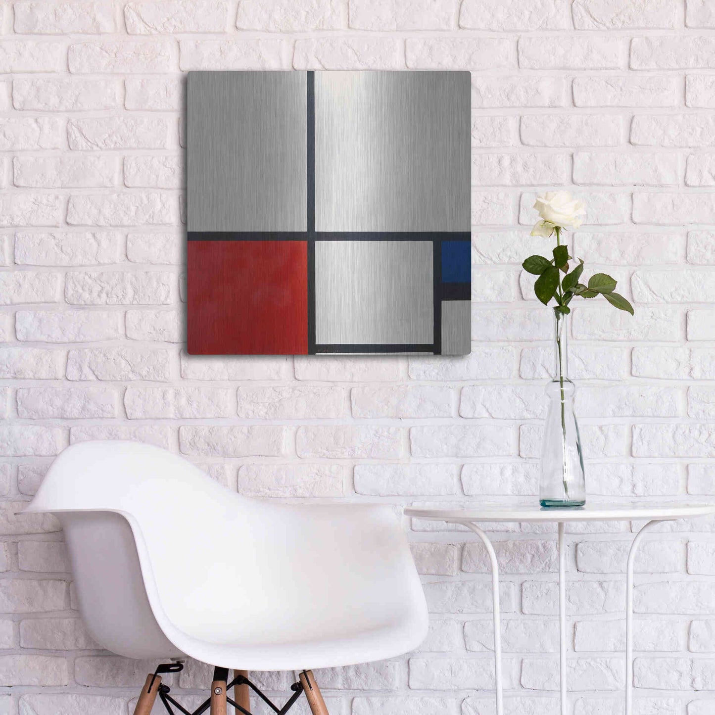 Luxe Metal Art 'Composition in White, Red and Blue' by Piet Mondrian, Metal Wall Art,24x24