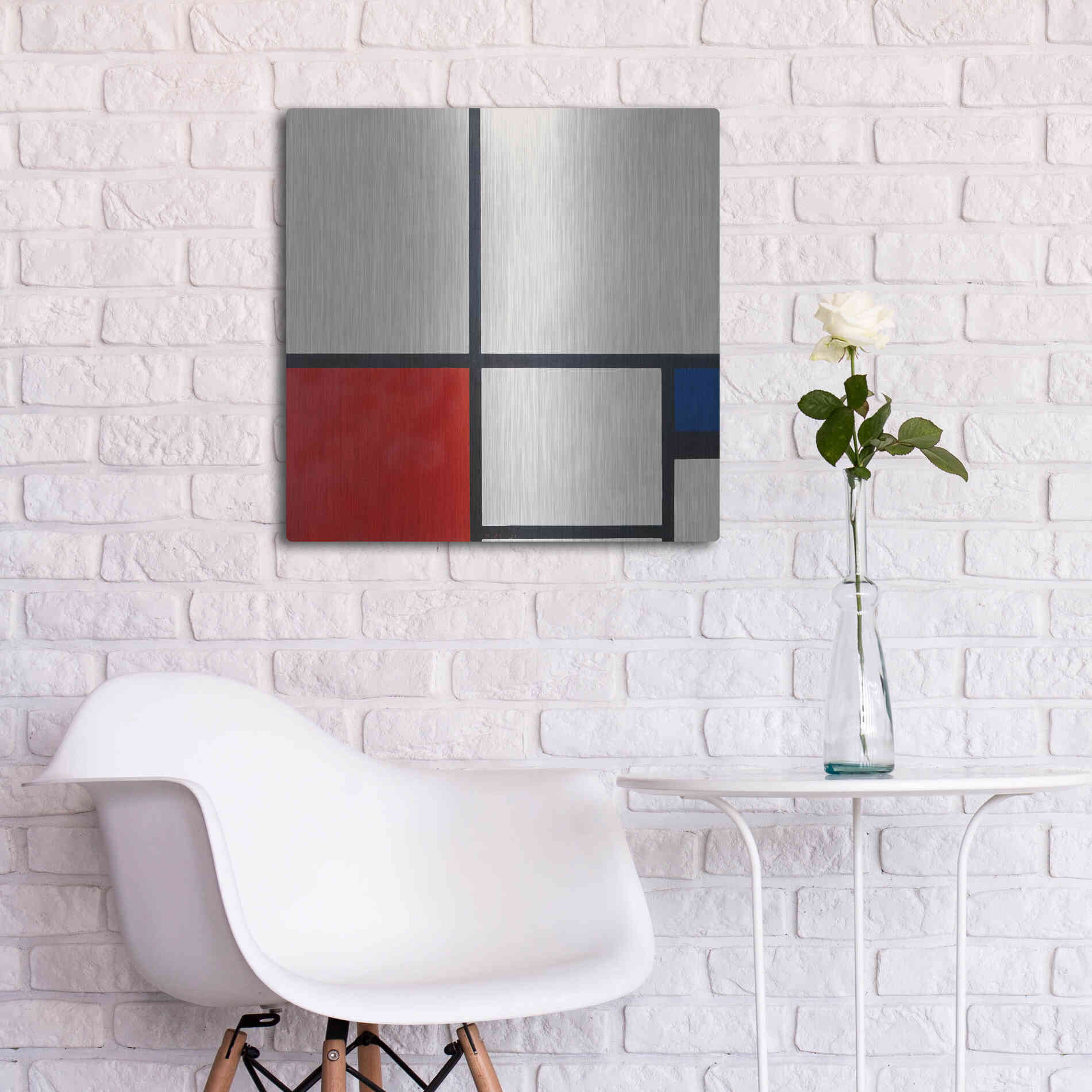 Luxe Metal Art 'Composition in White, Red and Blue' by Piet Mondrian, Metal Wall Art,24x24