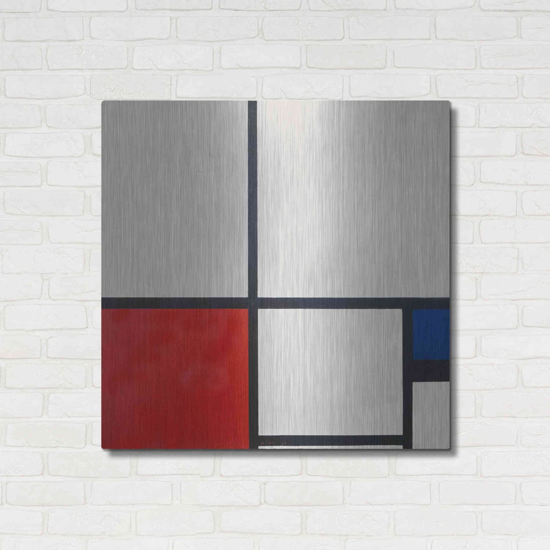 Luxe Metal Art 'Composition in White, Red and Blue' by Piet Mondrian, Metal Wall Art,36x36