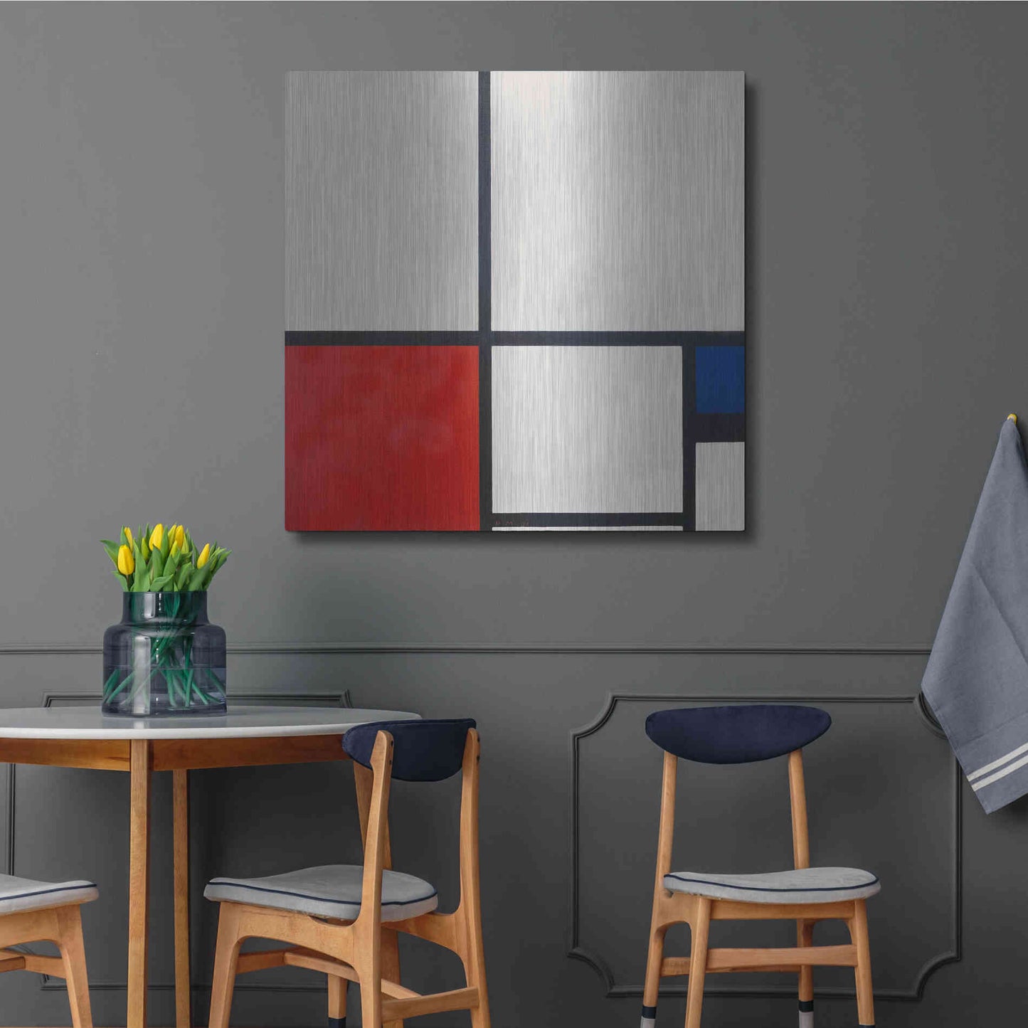 Luxe Metal Art 'Composition in White, Red and Blue' by Piet Mondrian, Metal Wall Art,36x36