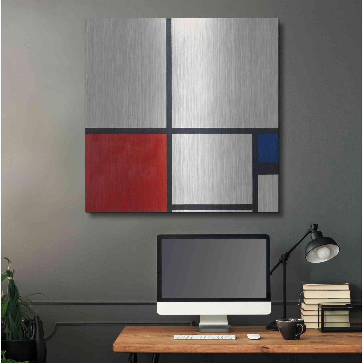 Luxe Metal Art 'Composition in White, Red and Blue' by Piet Mondrian, Metal Wall Art,36x36
