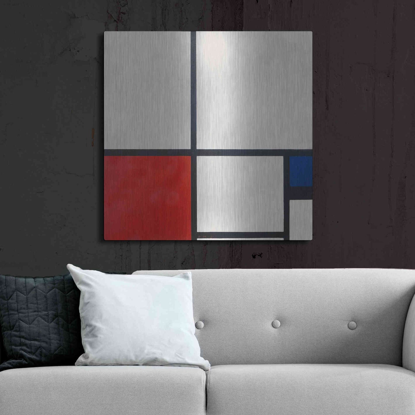 Luxe Metal Art 'Composition in White, Red and Blue' by Piet Mondrian, Metal Wall Art,36x36