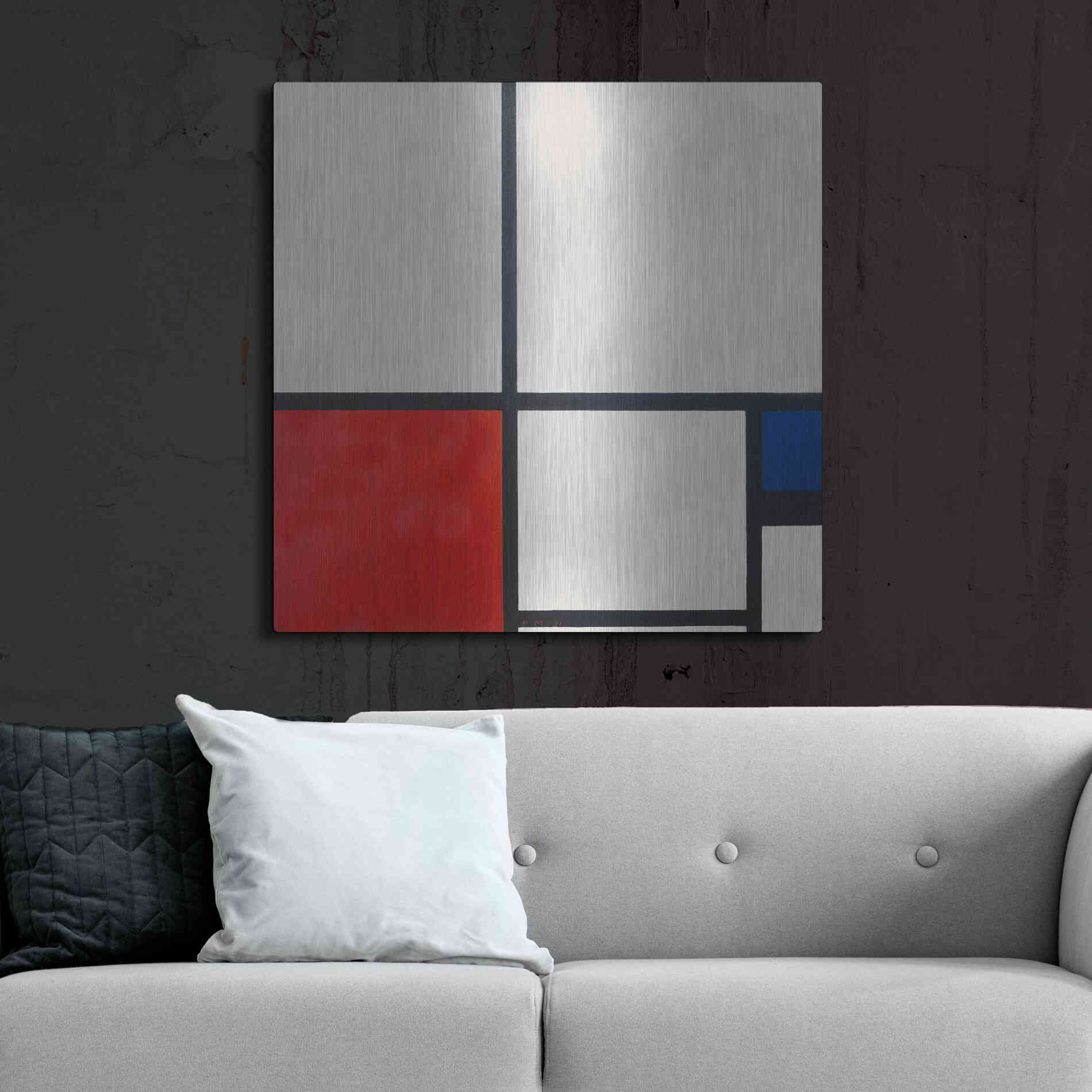 Luxe Metal Art 'Composition in White, Red and Blue' by Piet Mondrian, Metal Wall Art,36x36