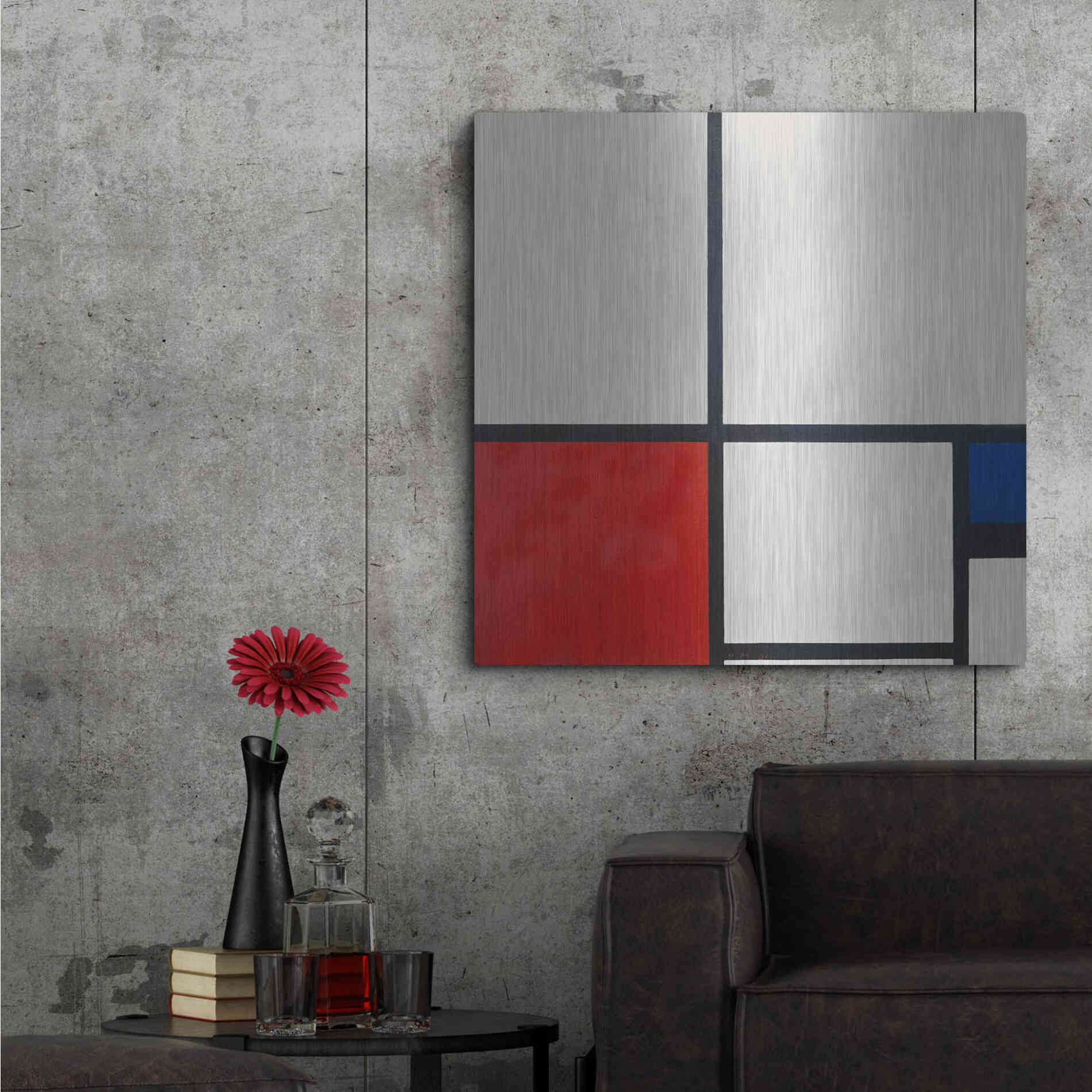 Luxe Metal Art 'Composition in White, Red and Blue' by Piet Mondrian, Metal Wall Art,36x36