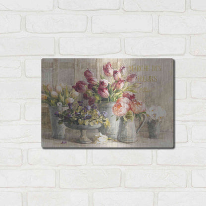 Luxe Metal Art 'Marche des Fleurs Blue Gold' by Danhui Nai, Metal Wall Art,16x12